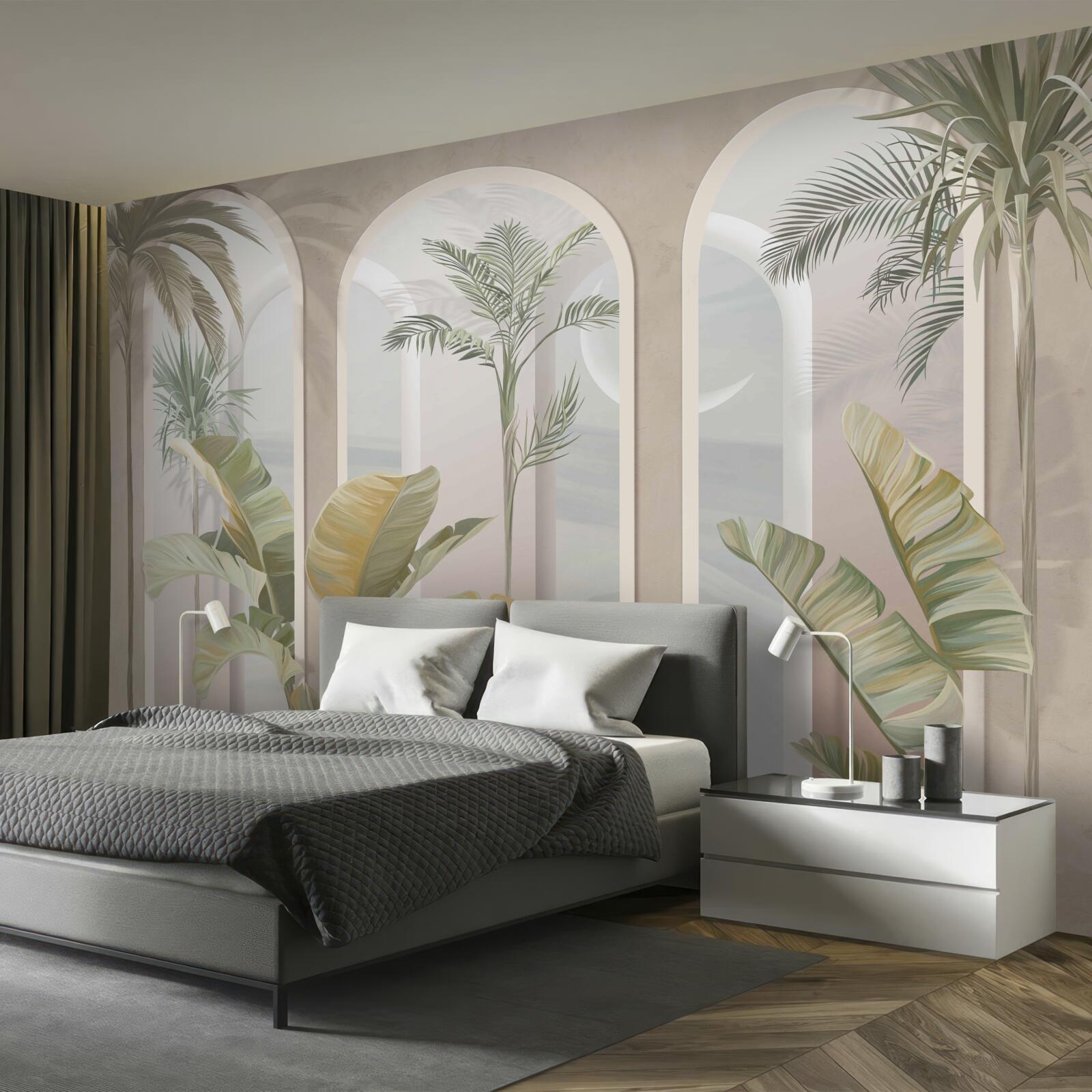 Fototapeta palmy a paprade pod vysokými oblúkmi