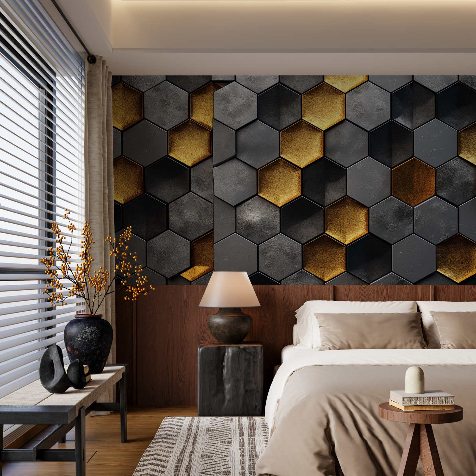 Fototapeta simulácia včelích úľov so zlatom