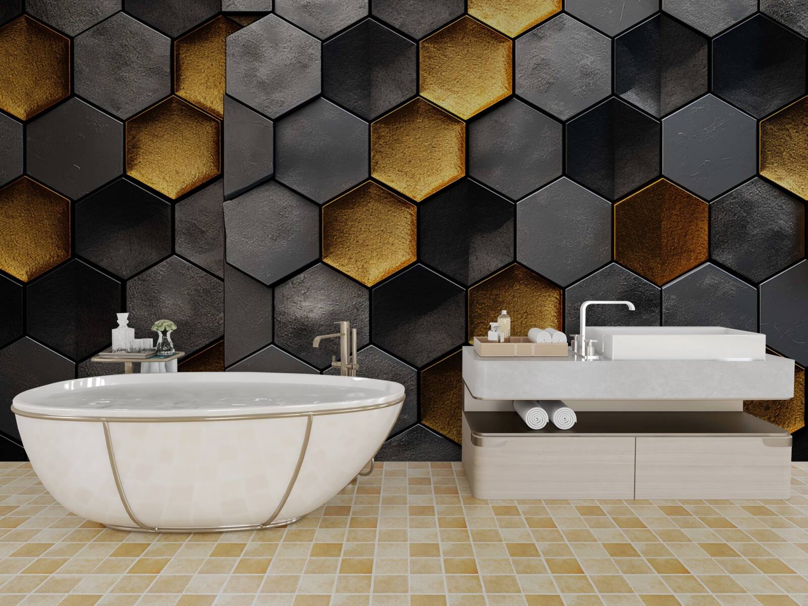 Fototapeta simulácia včelích úľov so zlatom