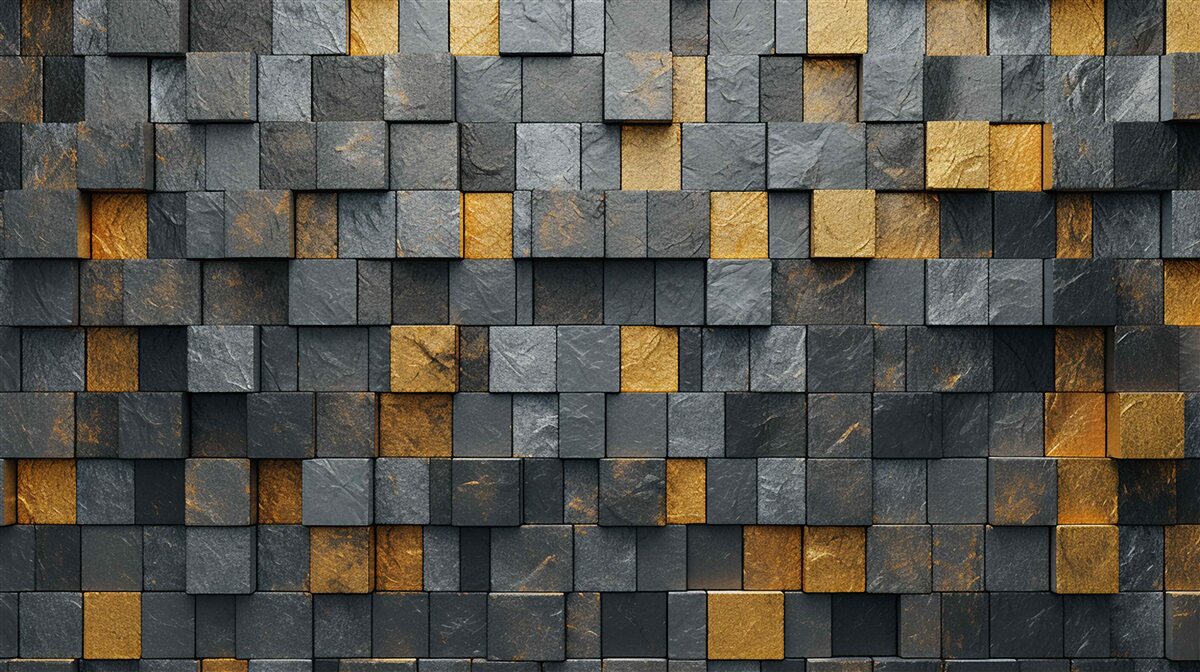 Fototapeta štvorce sivých a tmavých odtieňov sa miešajú so zlatom