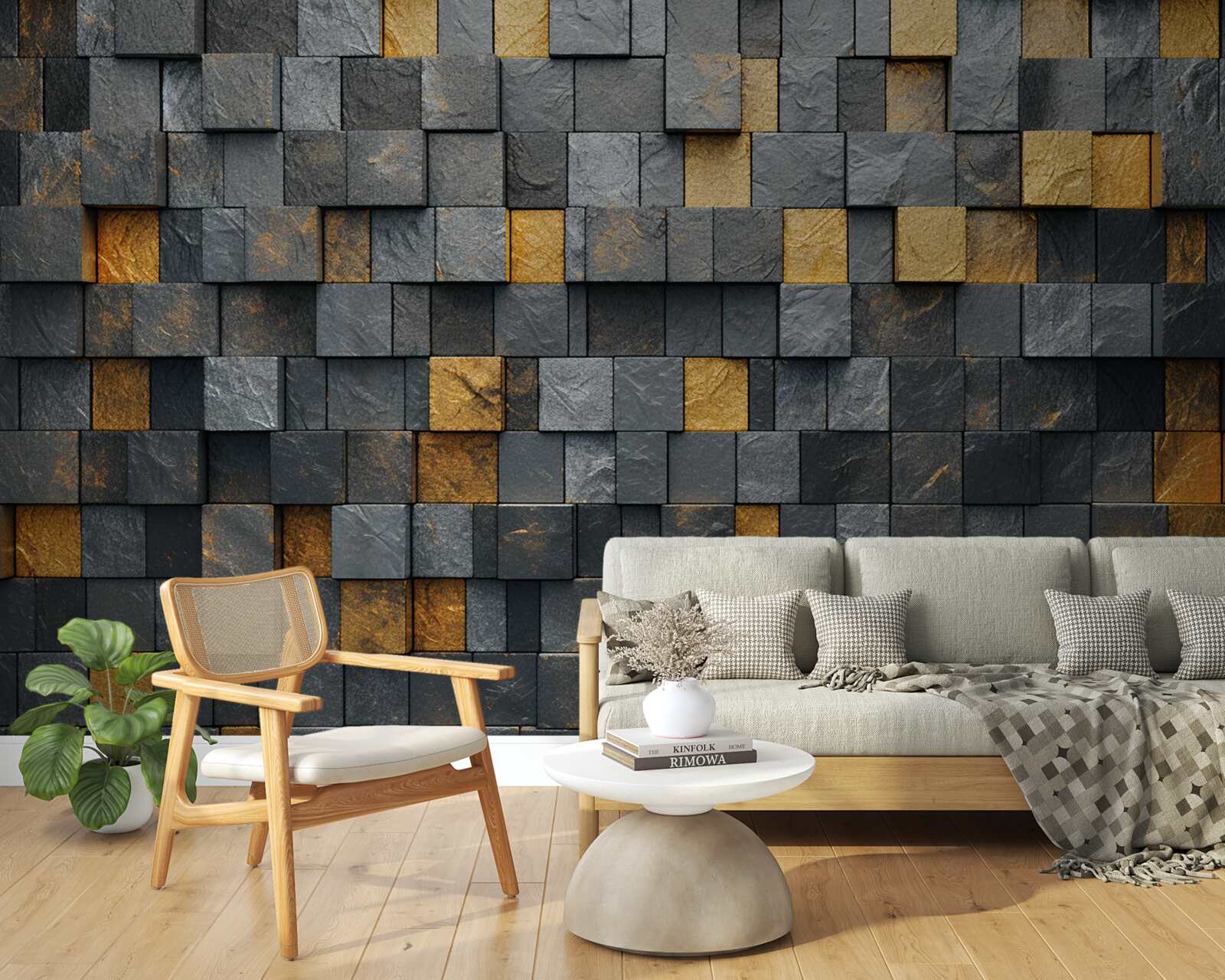 Fototapeta štvorce sivých a tmavých odtieňov sa miešajú so zlatom