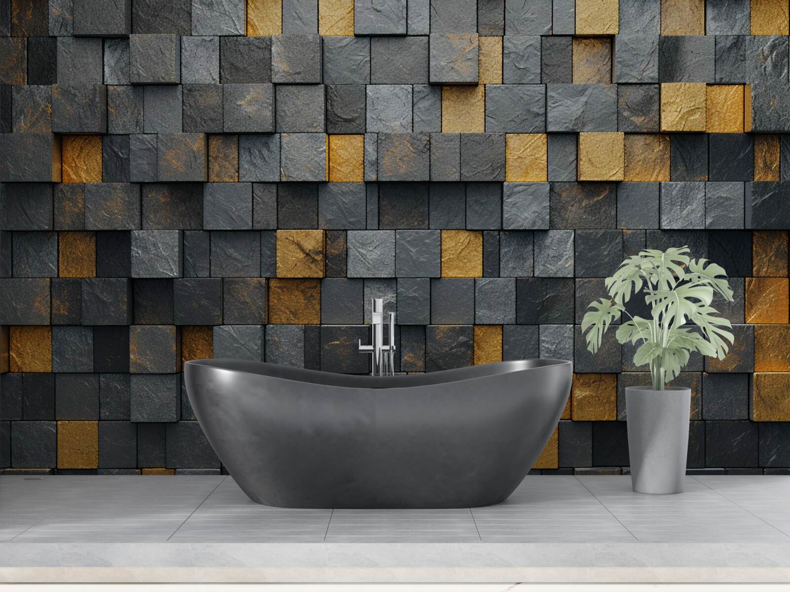 Fototapeta štvorce sivých a tmavých odtieňov sa miešajú so zlatom