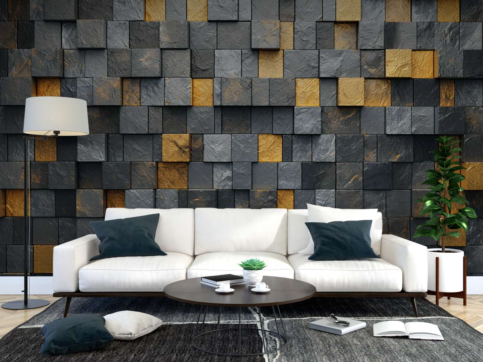 Fototapeta štvorce sivých a tmavých odtieňov sa miešajú so zlatom