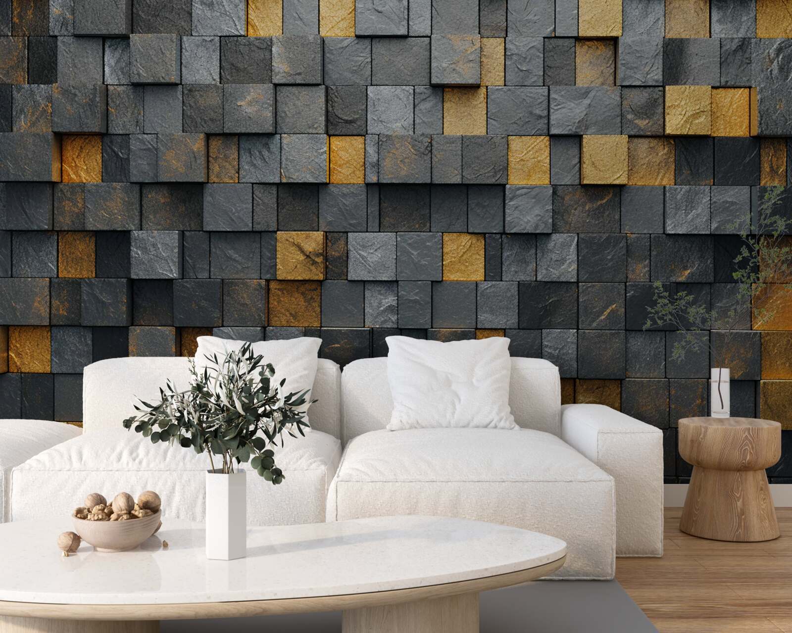 Fototapeta štvorce sivých a tmavých odtieňov sa miešajú so zlatom