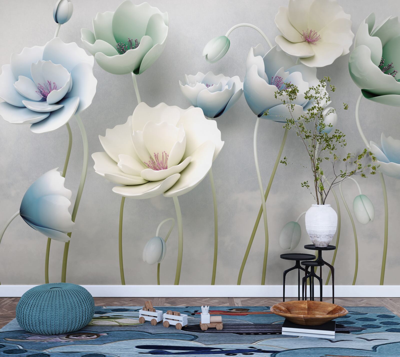 Fototapeta kvapky vody na štíhlych makoch rôznych odtieňov