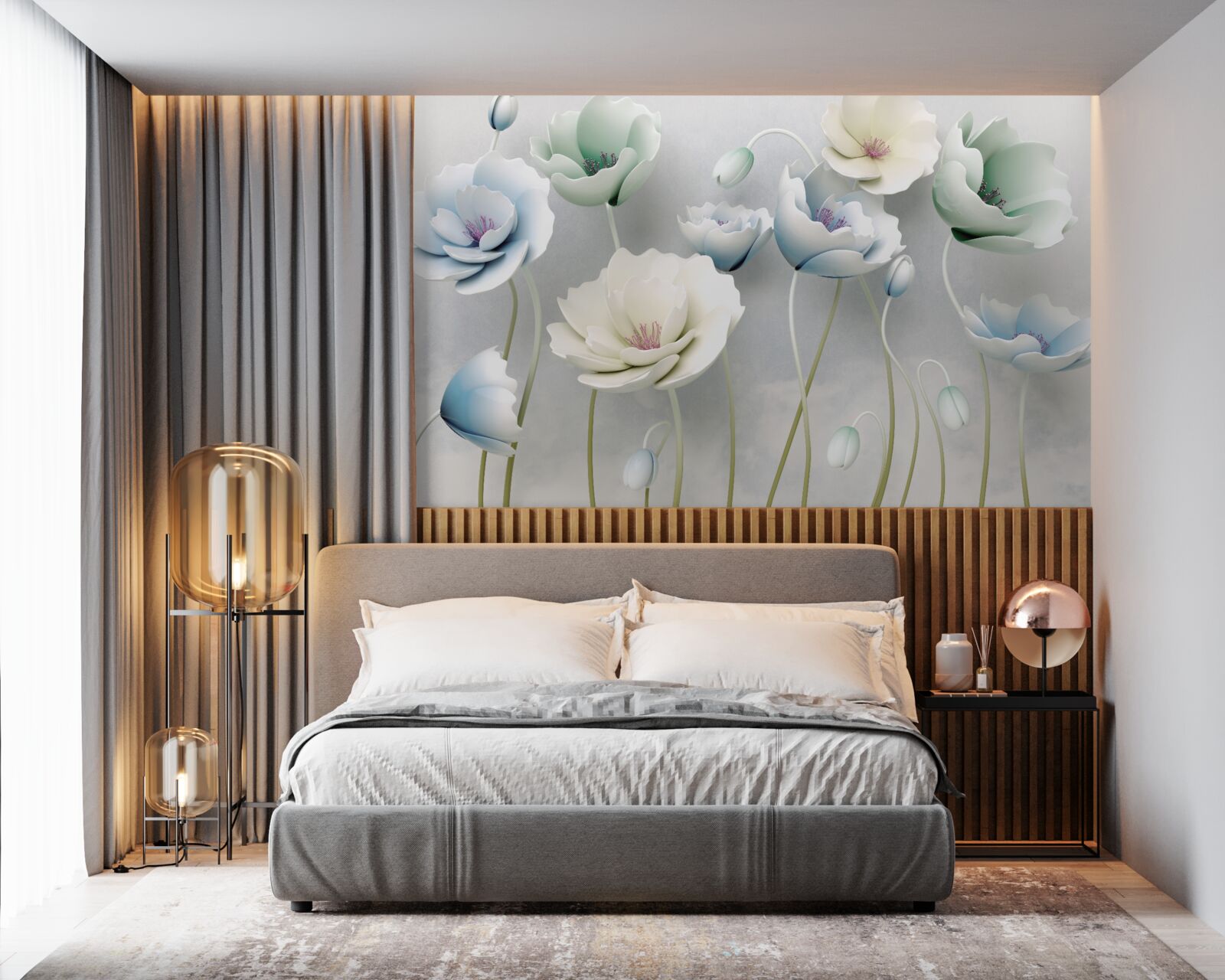 Fototapeta kvapky vody na štíhlych makoch rôznych odtieňov