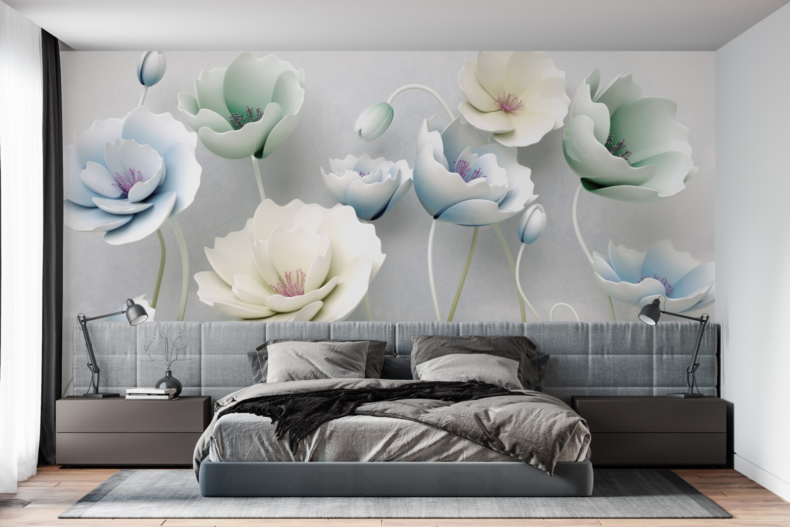 Fototapeta kvapky vody na štíhlych makoch rôznych odtieňov