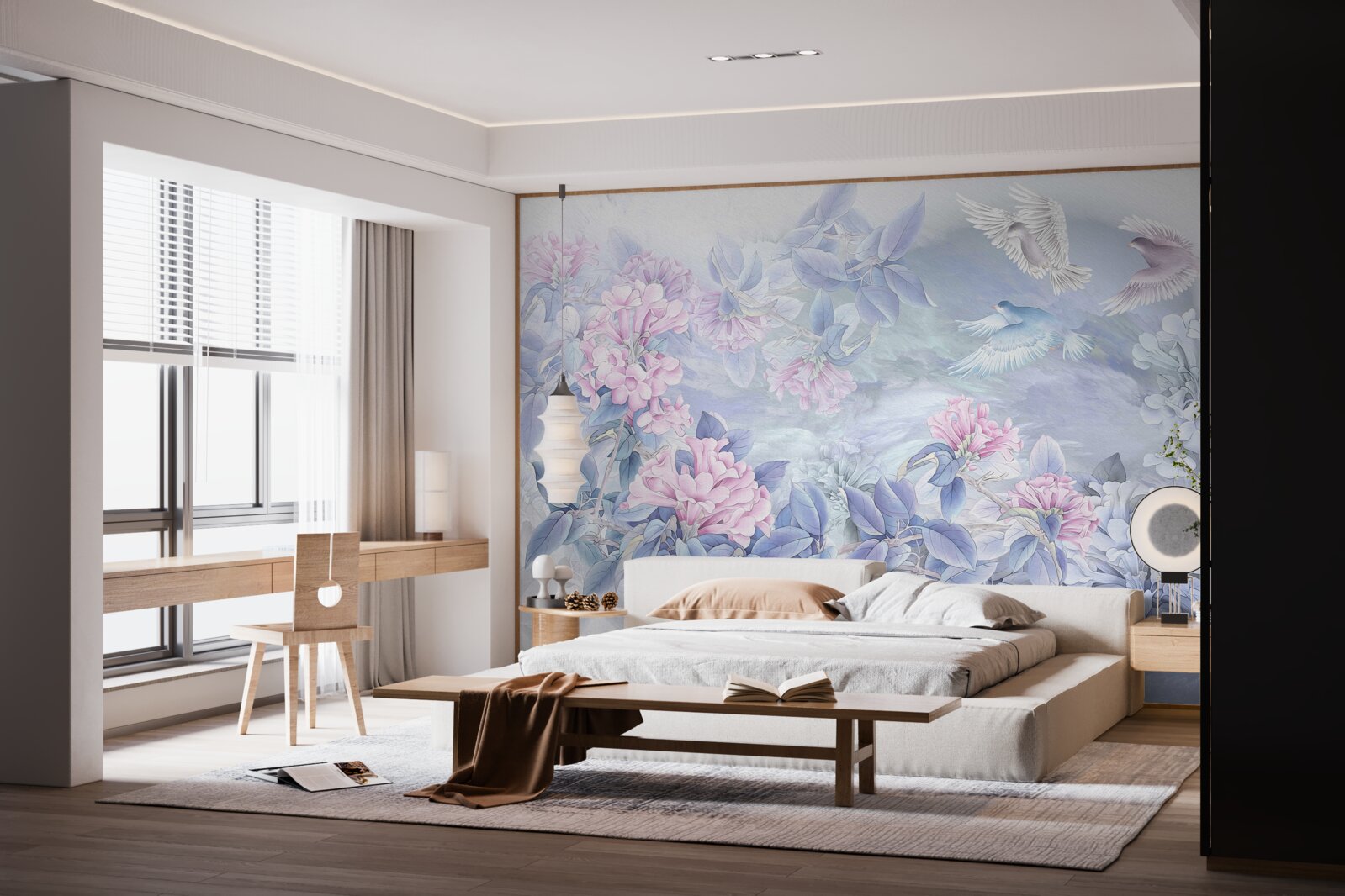 Fototapeta Konáre sú modré, zakončené ružovými kvetmi