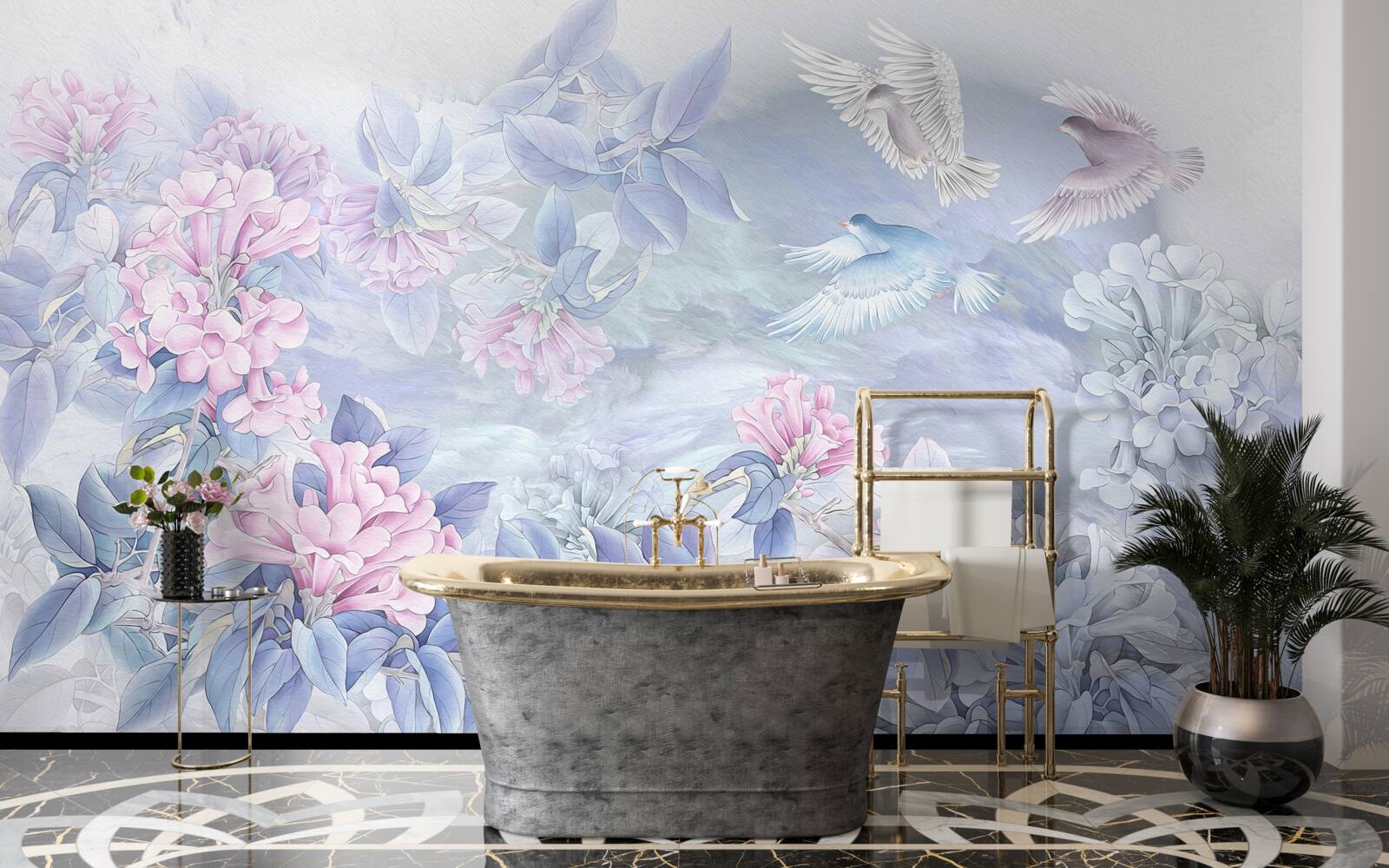 Fototapeta Konáre sú modré, zakončené ružovými kvetmi