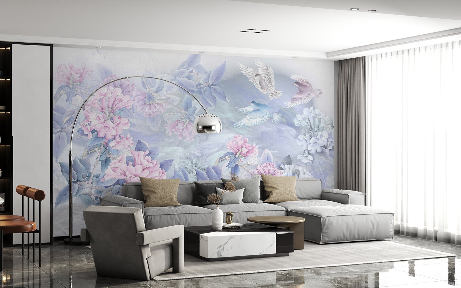 Fototapeta Konáre sú modré, zakončené ružovými kvetmi