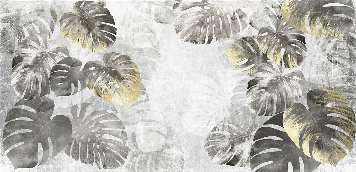 Fototapeta veľkoformátové listy monstera medzi hmlou