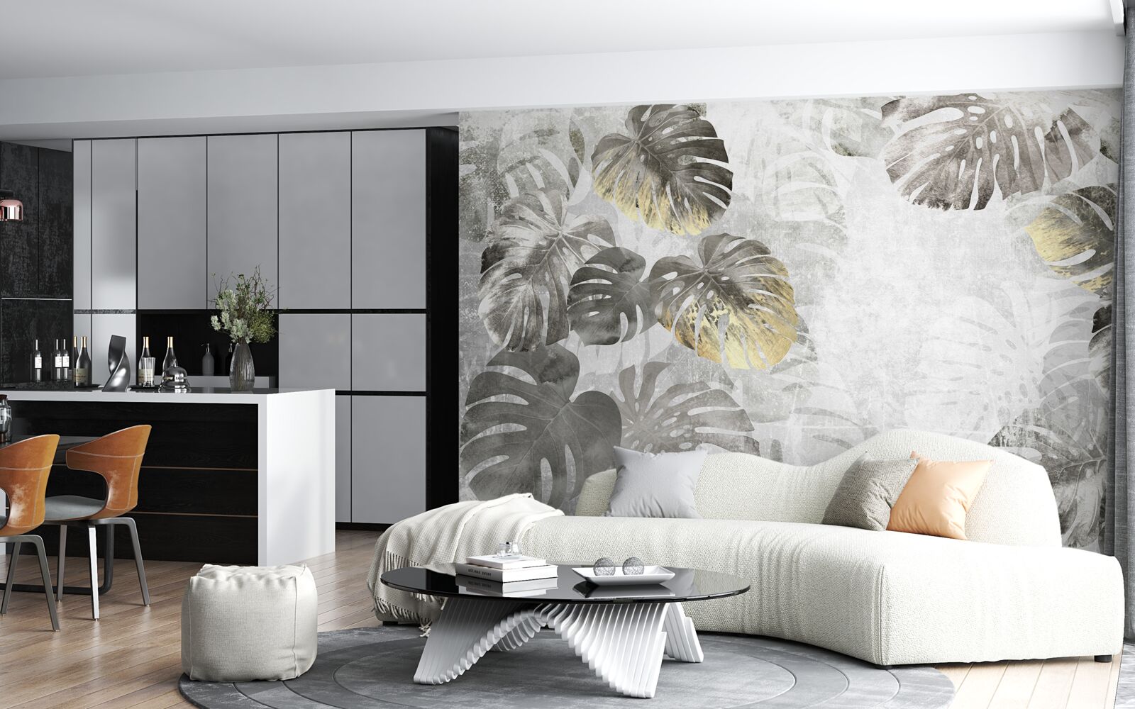 Fototapeta veľkoformátové listy monstera medzi hmlou