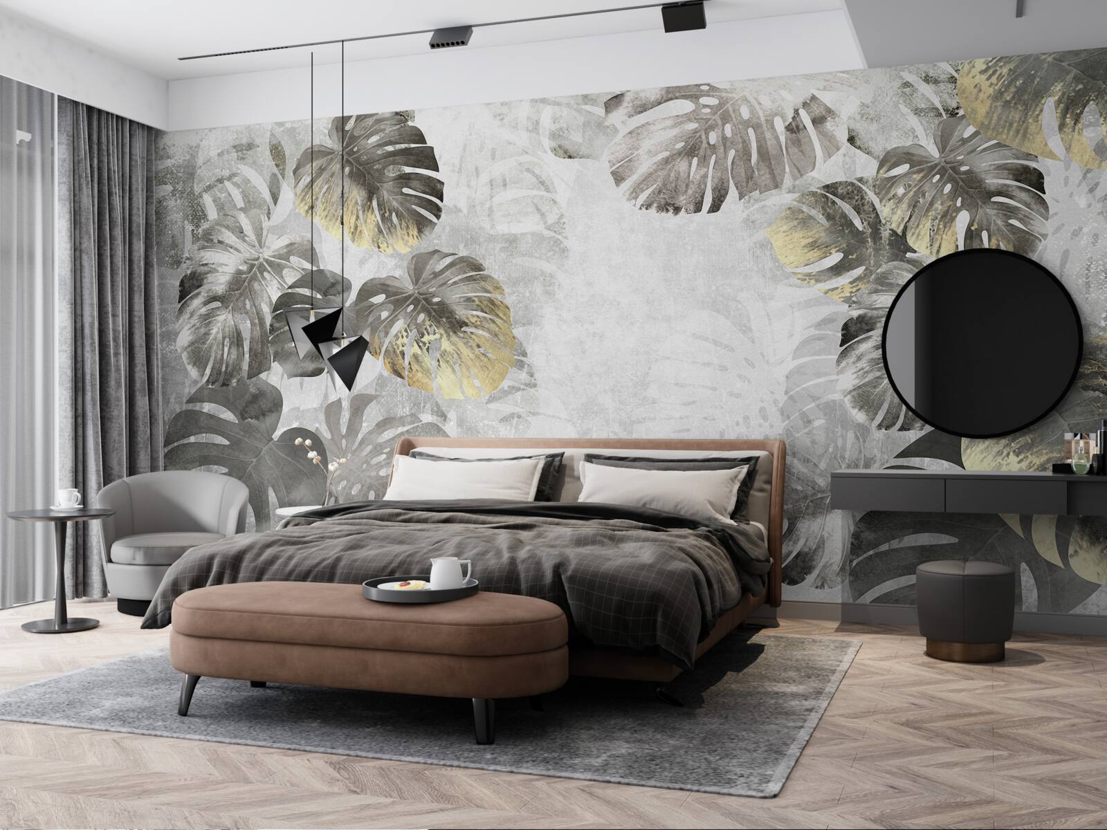 Fototapeta veľkoformátové listy monstera medzi hmlou