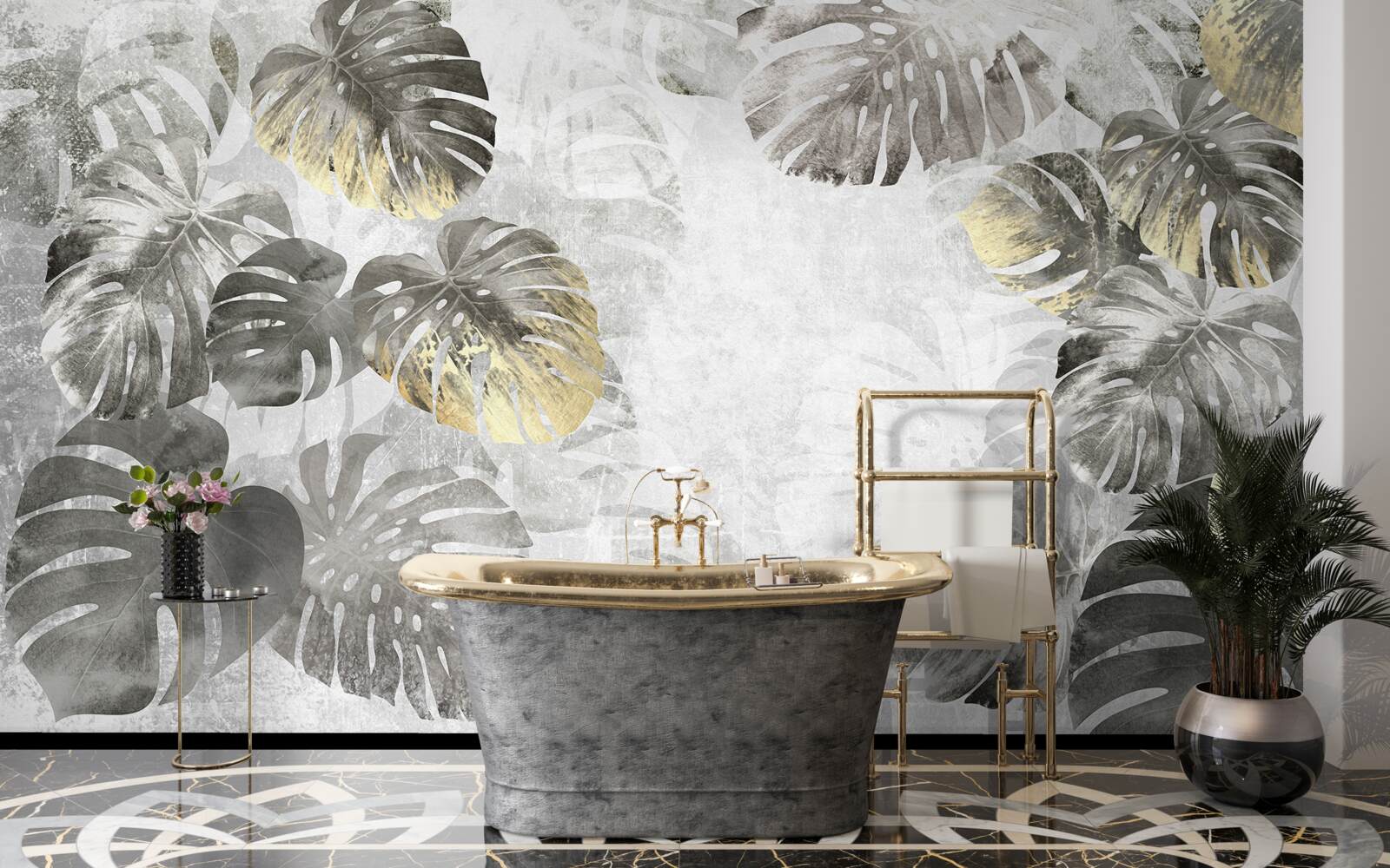 Fototapeta veľkoformátové listy monstera medzi hmlou