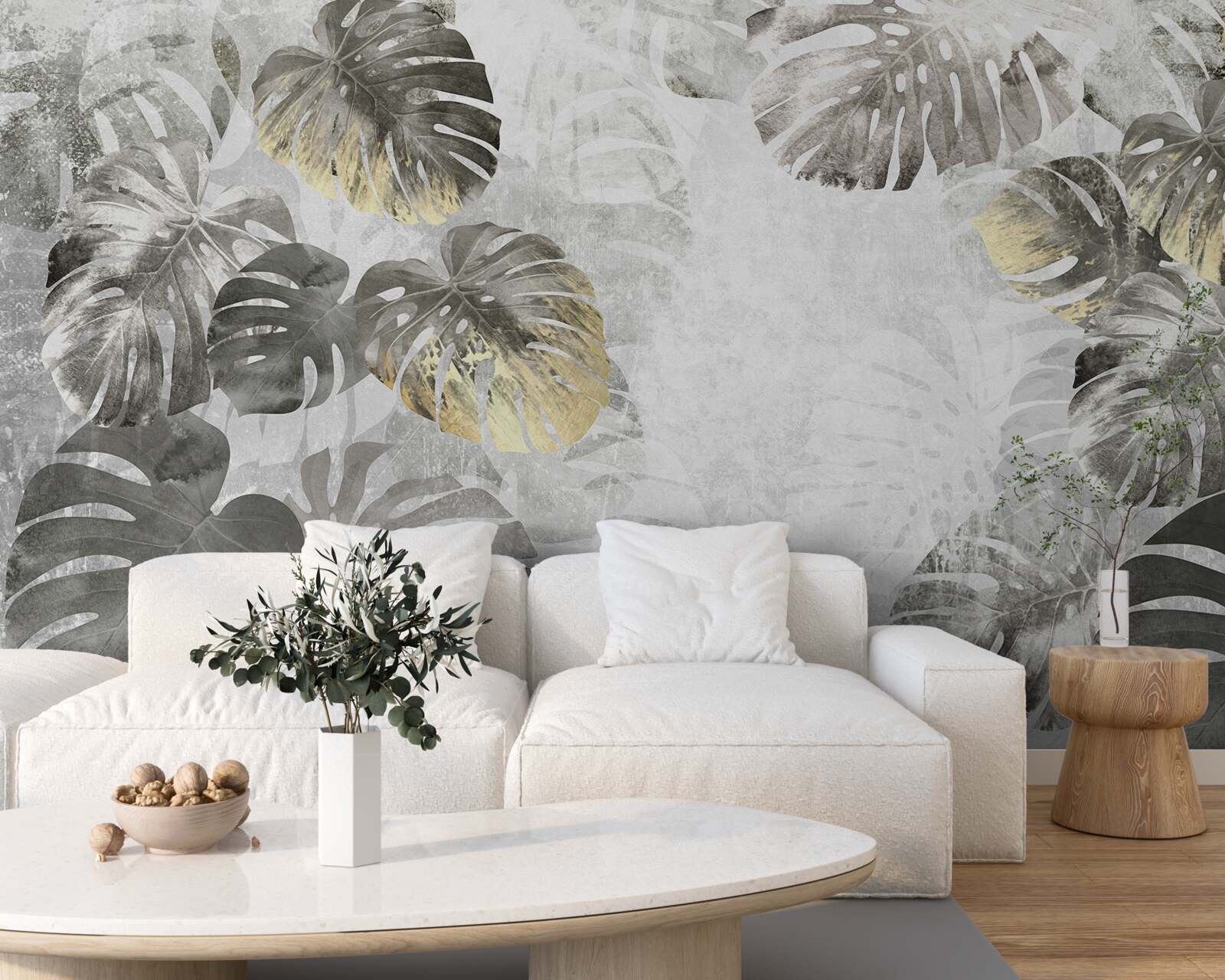 Fototapeta veľkoformátové listy monstera medzi hmlou