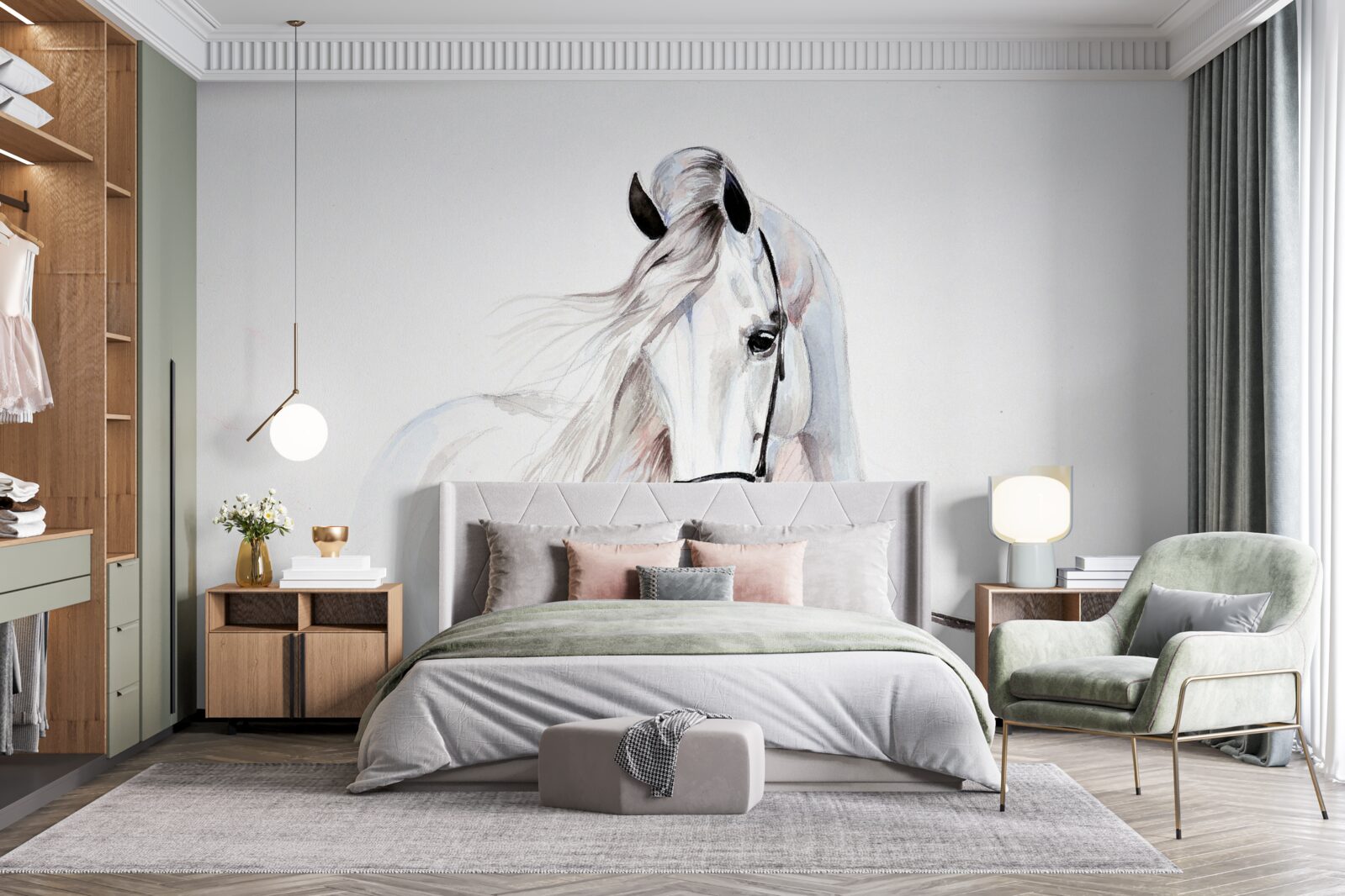 Fototapeta biely ťažný kôň