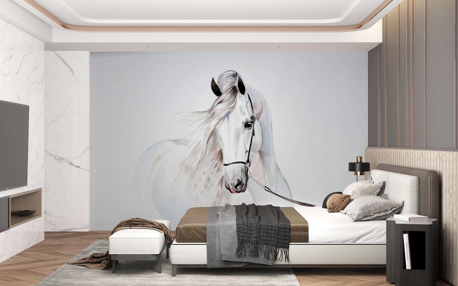 Fototapeta biely ťažný kôň