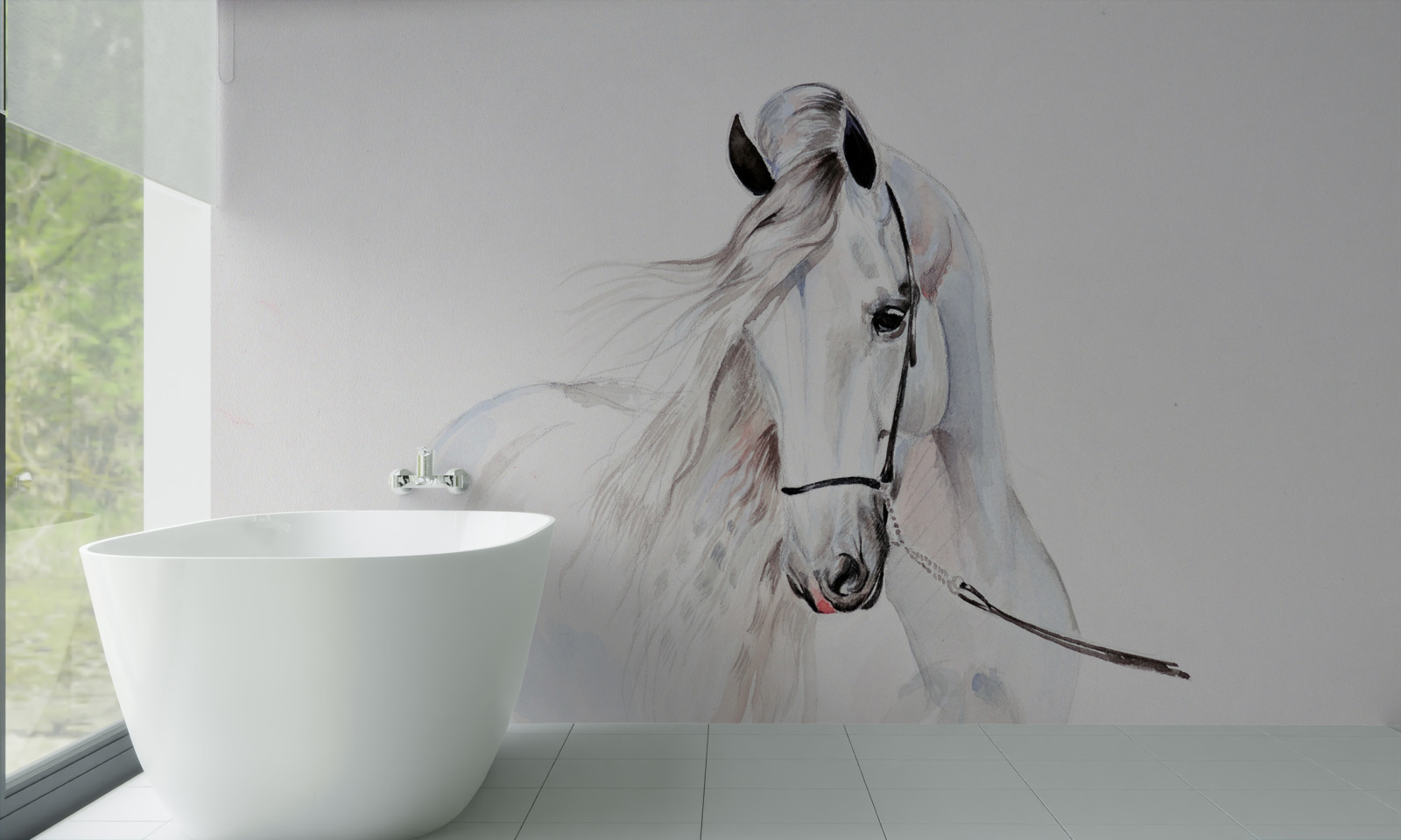 Fototapeta biely ťažný kôň