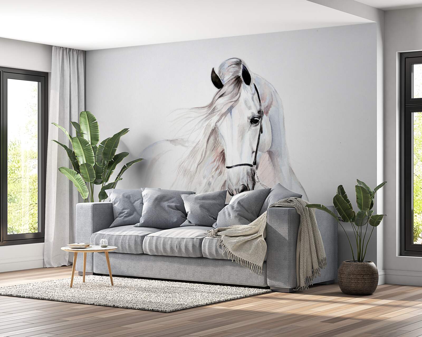 Fototapeta biely ťažný kôň