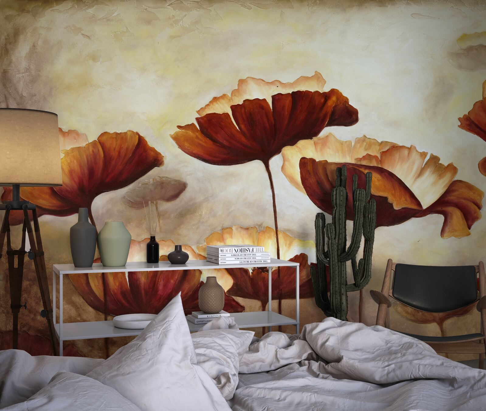 Fototapeta štíhle červené maky sa stretávajú so úsvitom