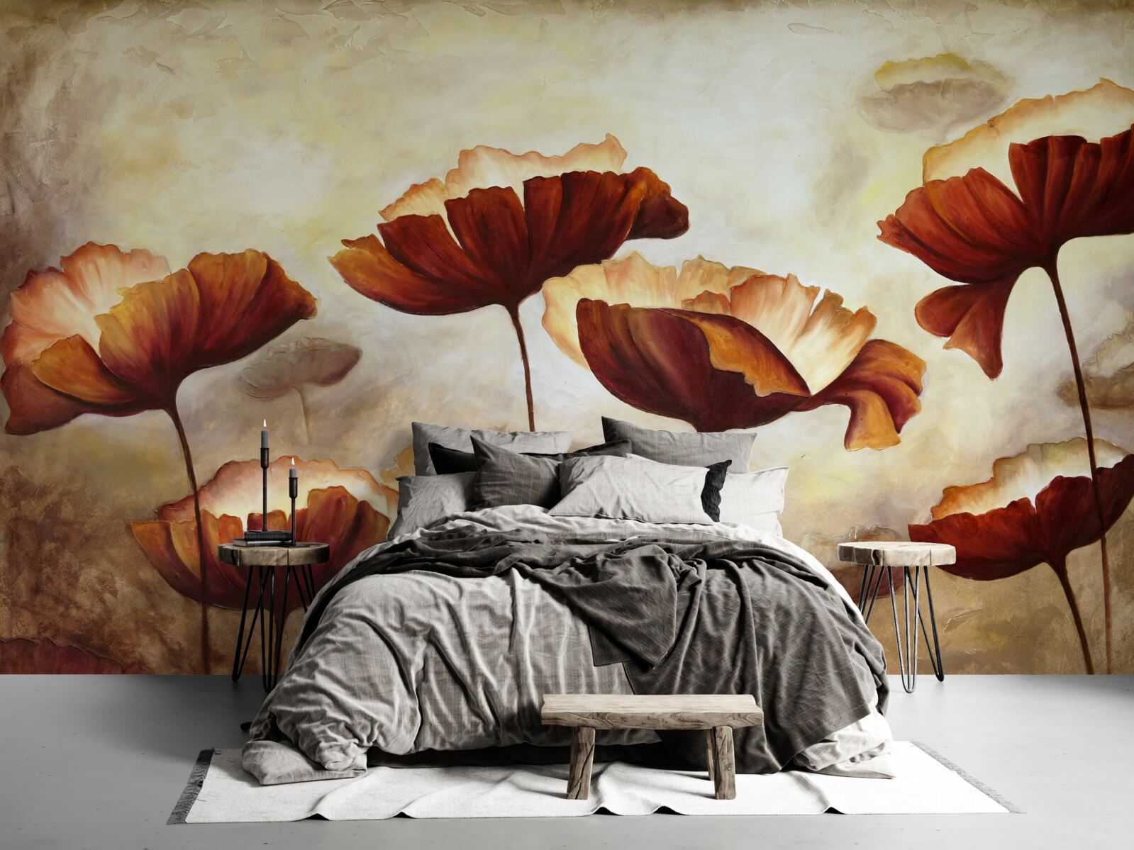 Fototapeta štíhle červené maky sa stretávajú so úsvitom