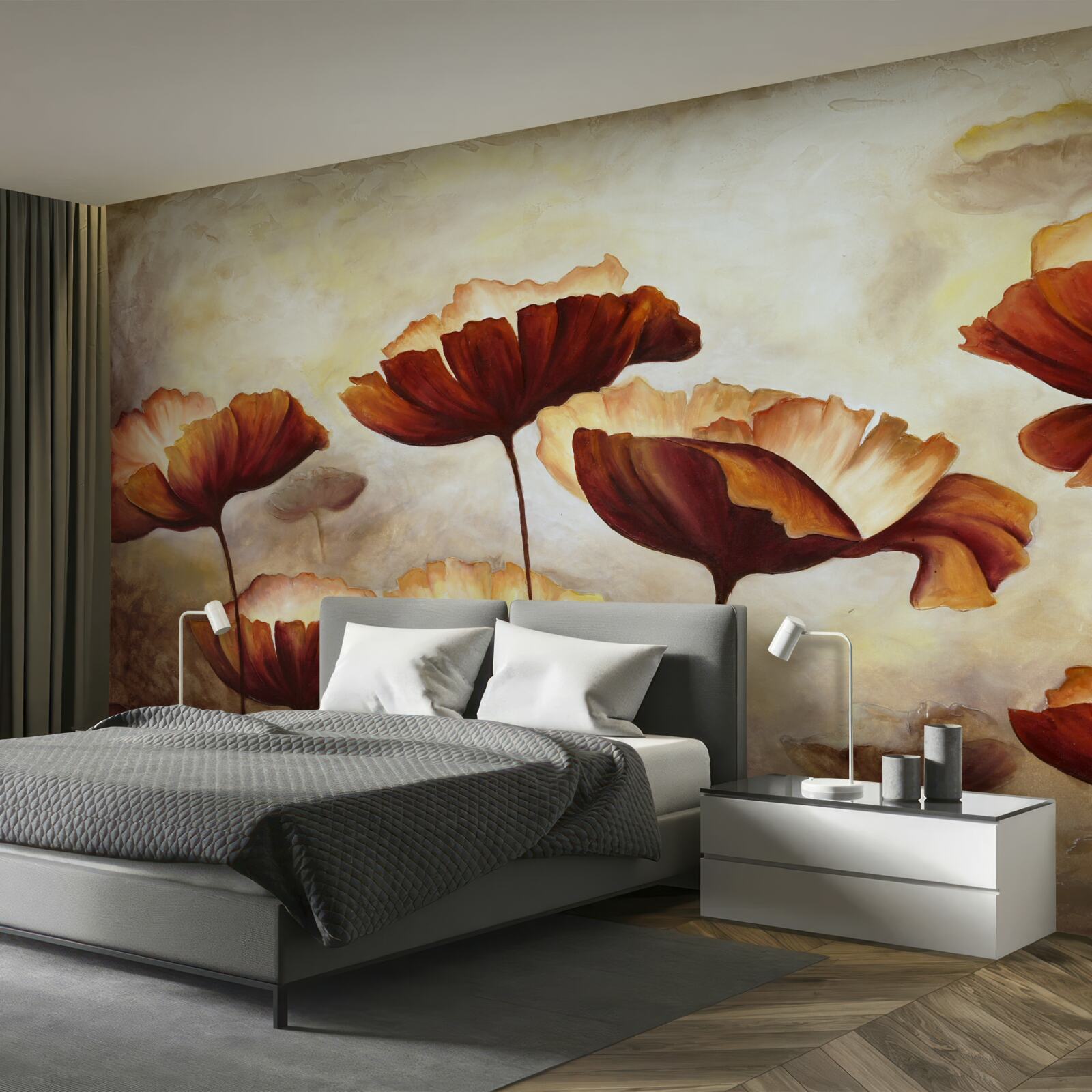 Fototapeta štíhle červené maky sa stretávajú so úsvitom