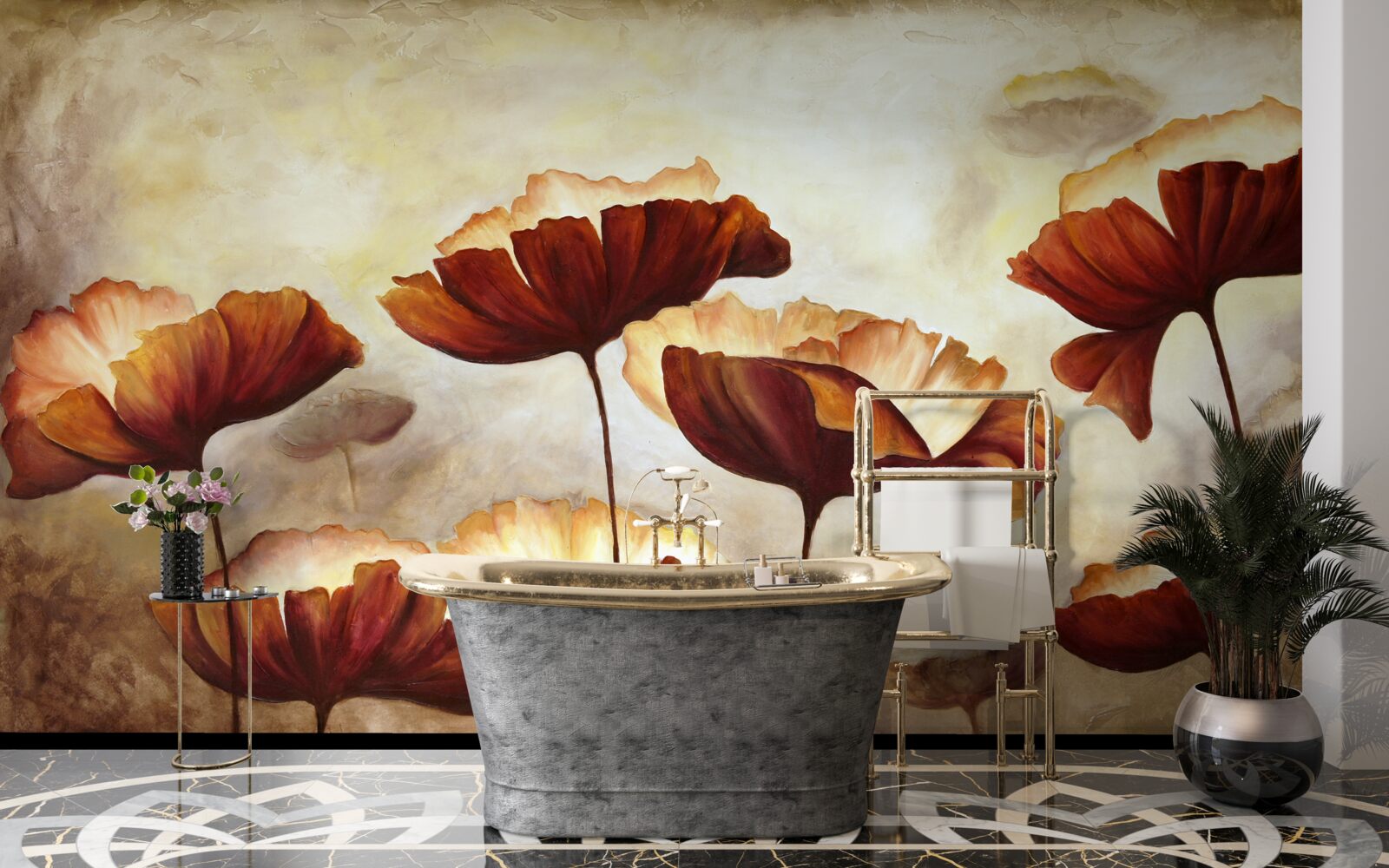 Fototapeta štíhle červené maky sa stretávajú so úsvitom