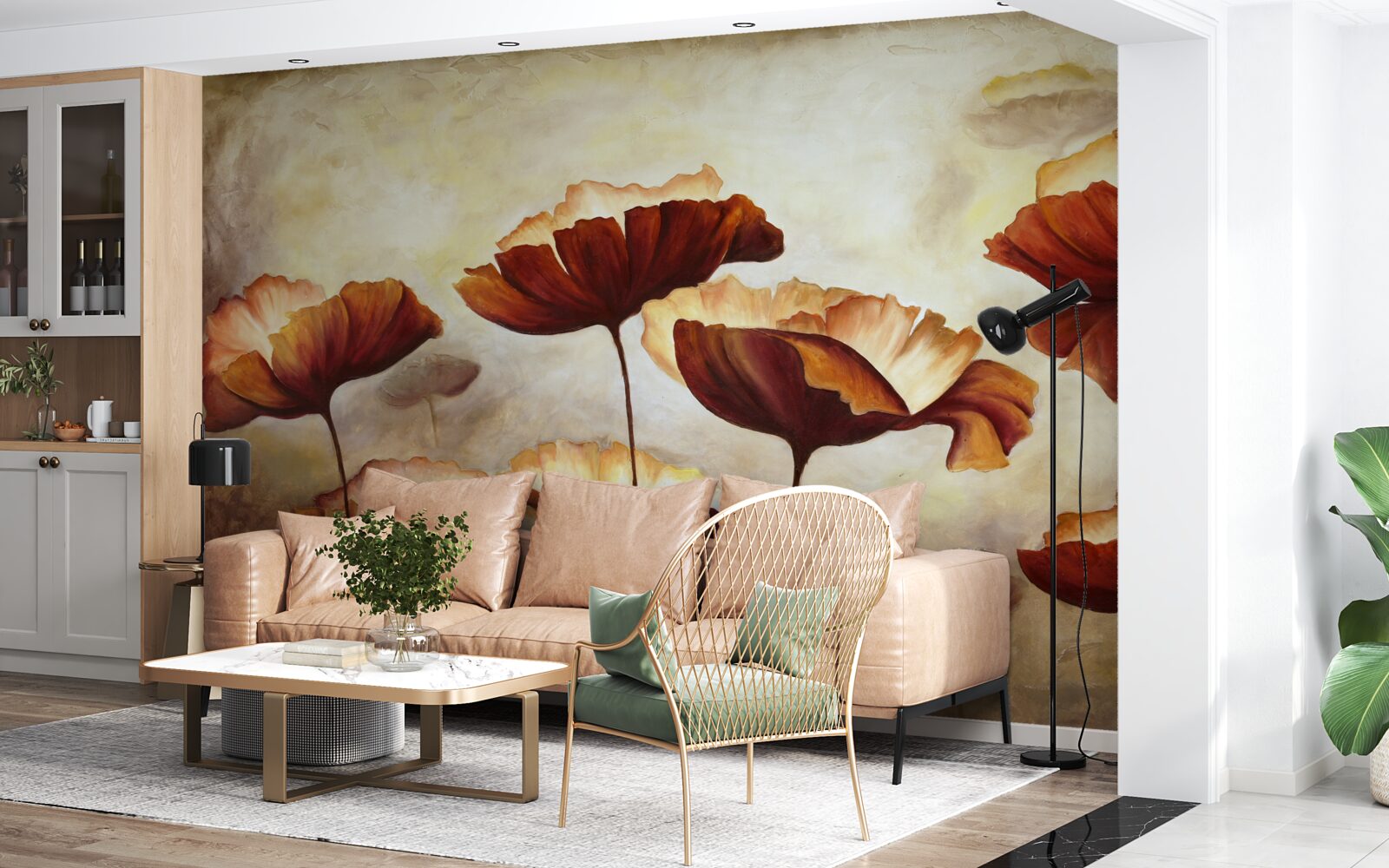 Fototapeta štíhle červené maky sa stretávajú so úsvitom