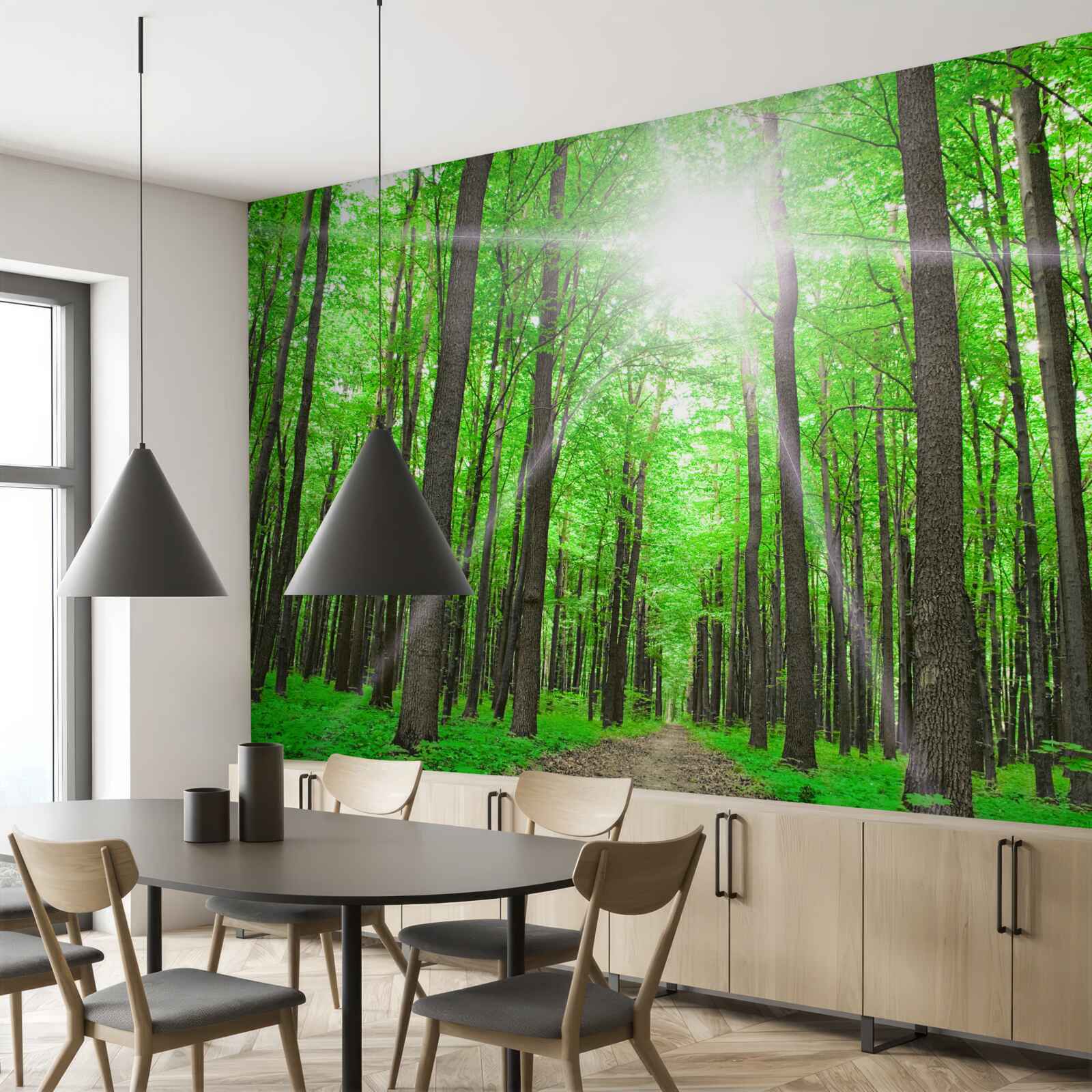 Fototapeta svetlé strešné okno v hustých zelených stromoch