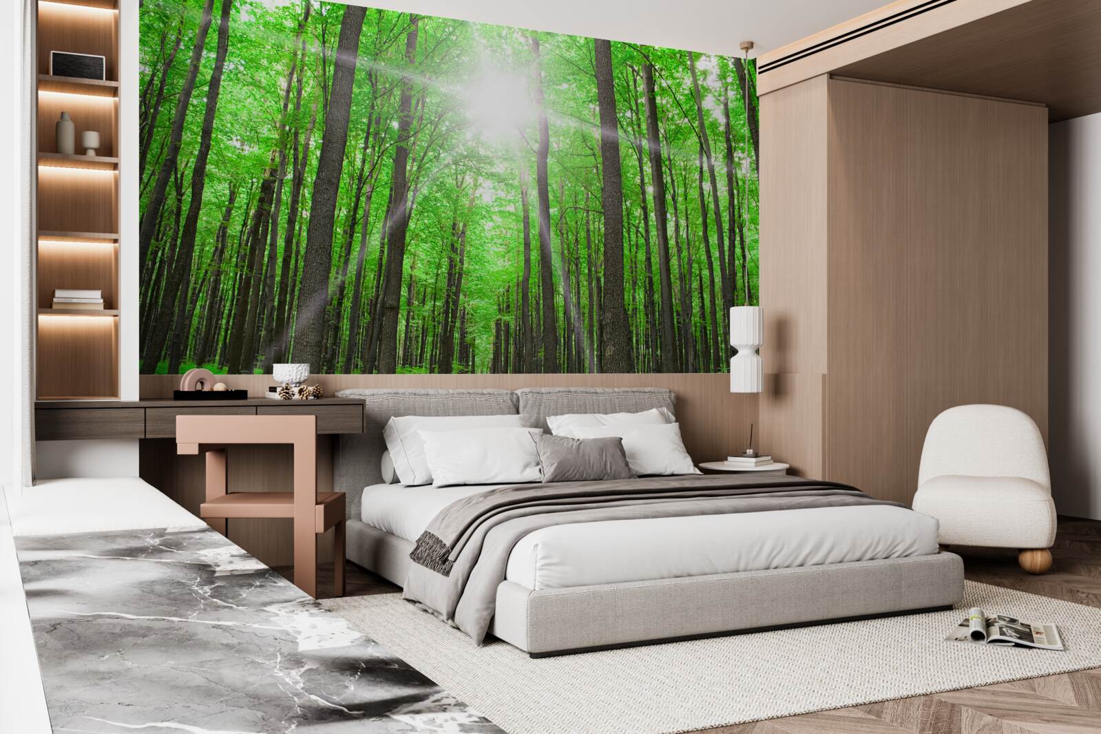 Fototapeta svetlé strešné okno v hustých zelených stromoch