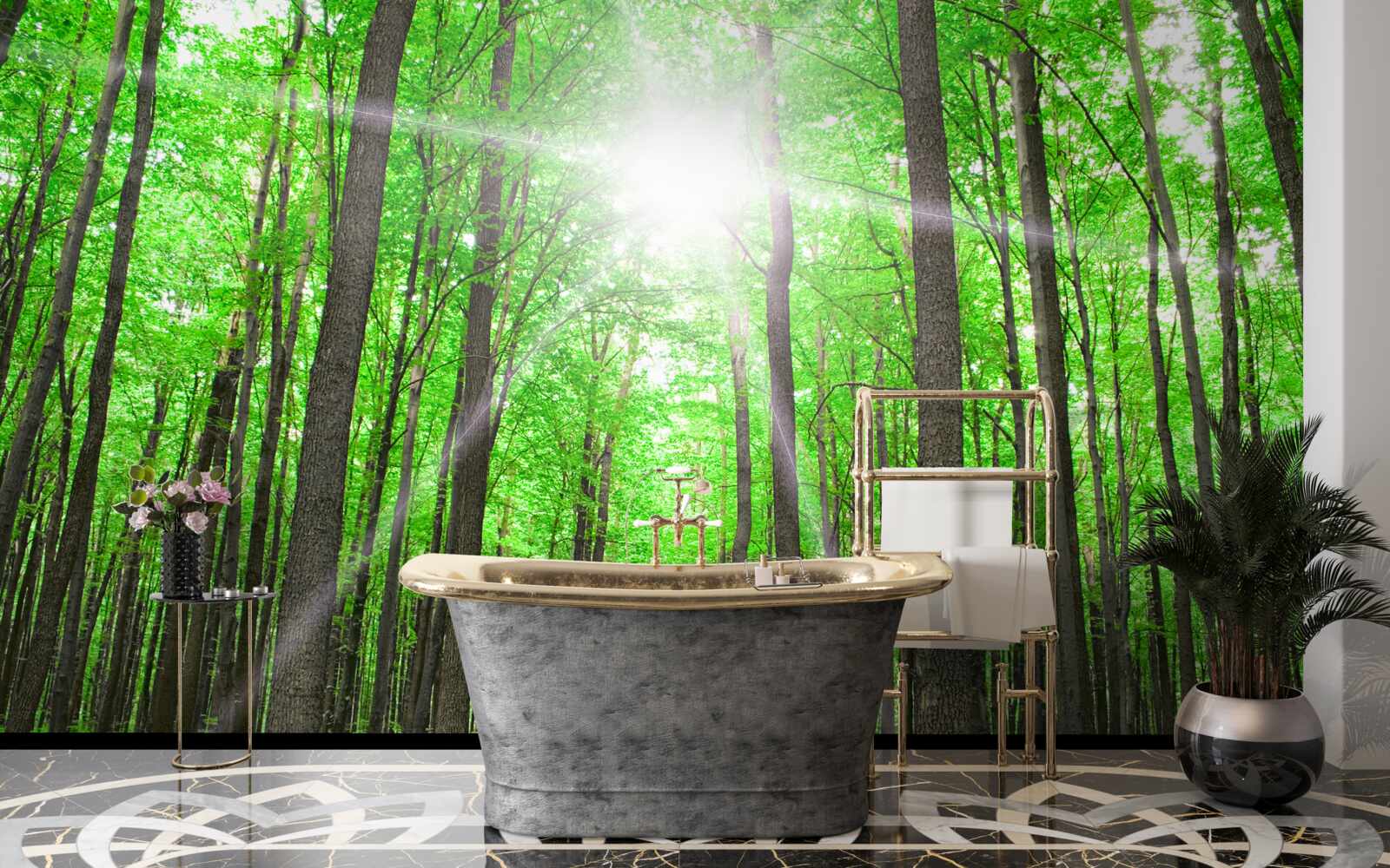 Fototapeta svetlé strešné okno v hustých zelených stromoch