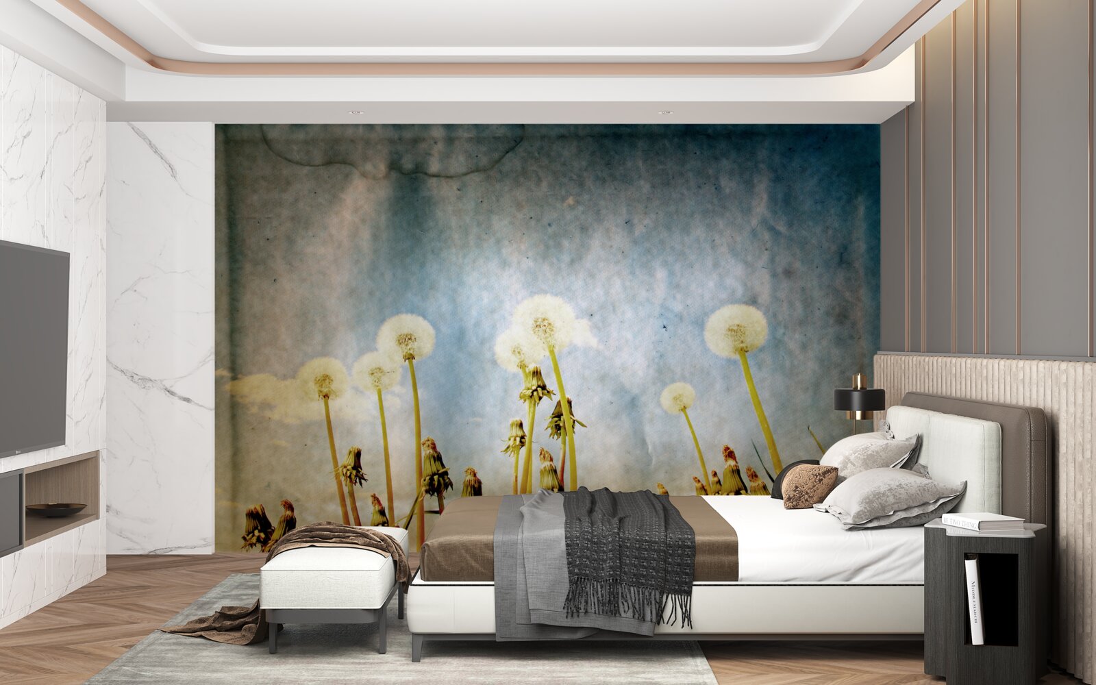 Fototapeta západ slnka vítajú pôvabné púpavy