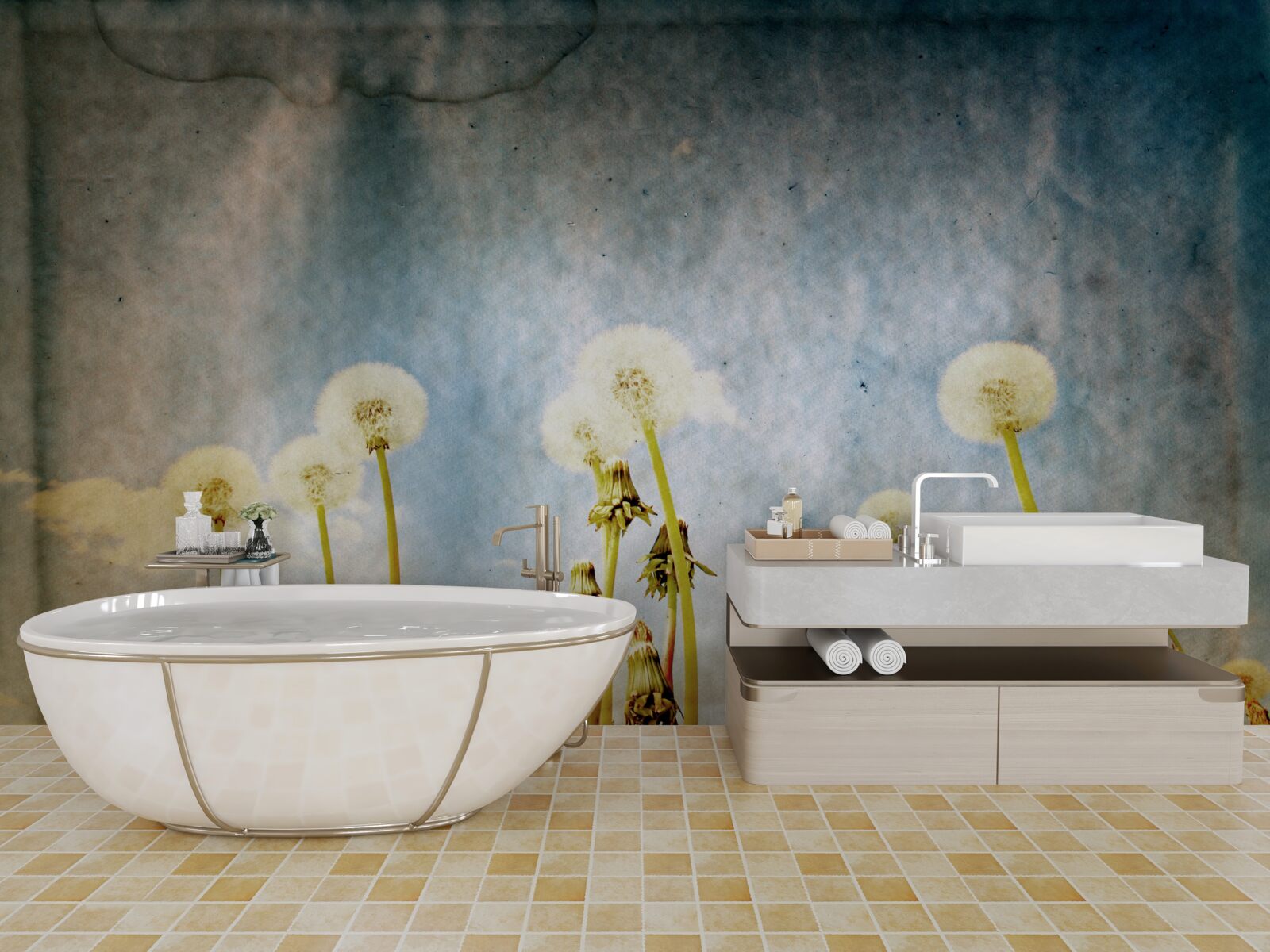 Fototapeta západ slnka vítajú pôvabné púpavy