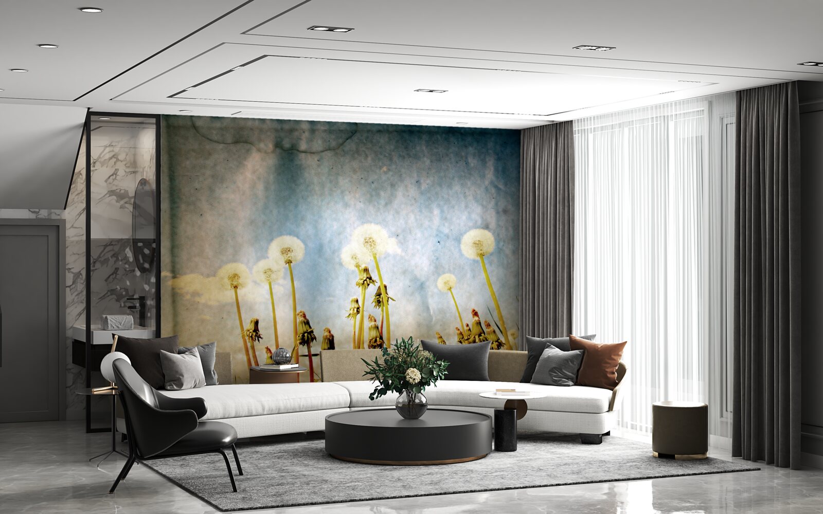 Fototapeta západ slnka vítajú pôvabné púpavy