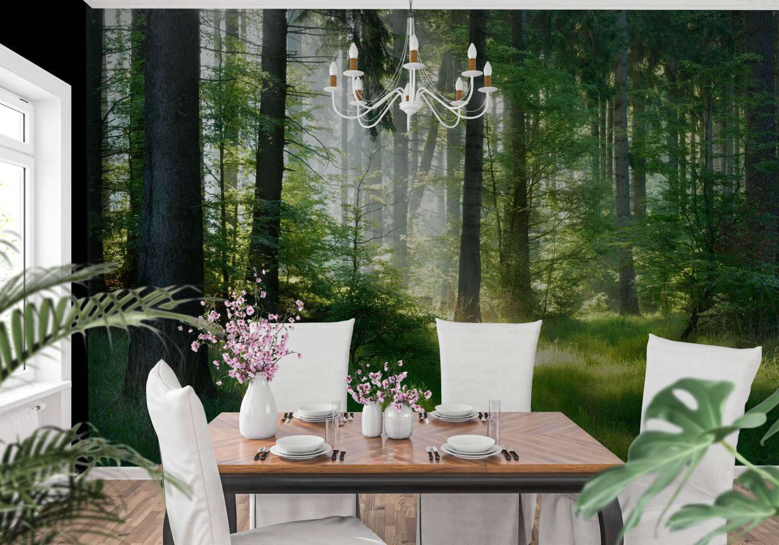 Fototapeta ráno v lese, obklopený zeleňou