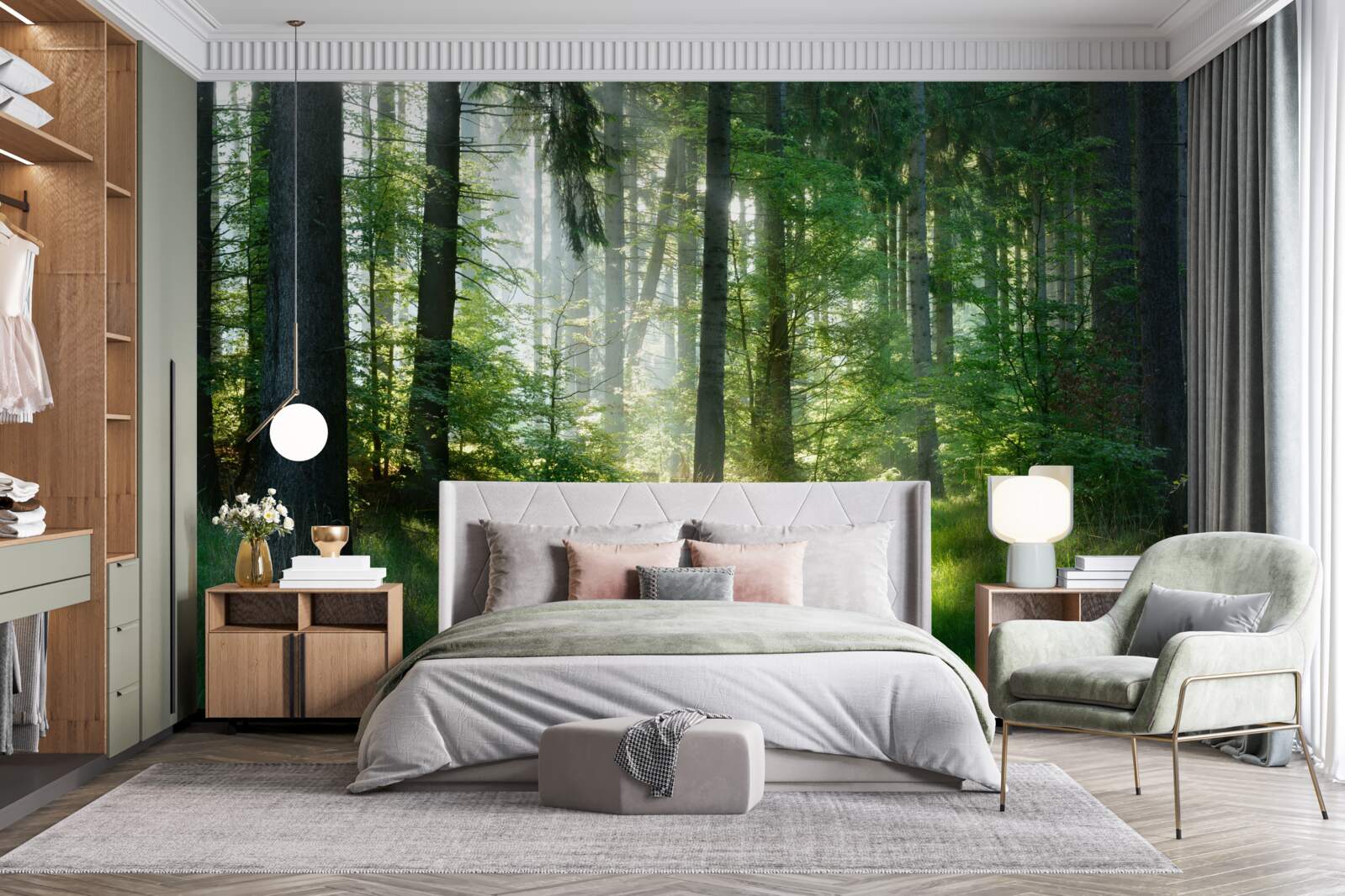 Fototapeta ráno v lese, obklopený zeleňou