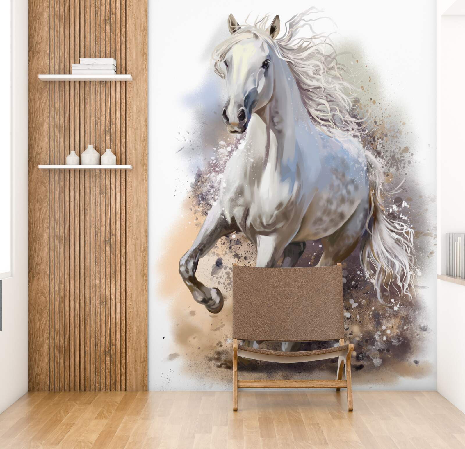 Fototapeta Snehobiely kôň s bujnou hrivou rýchlo cvála