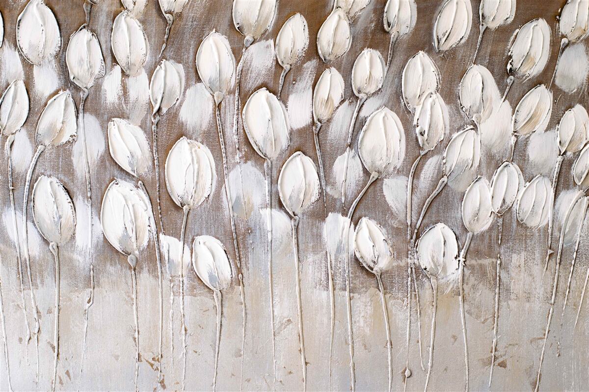 Fototapeta biele tulipány na poli sa ešte neotvorili