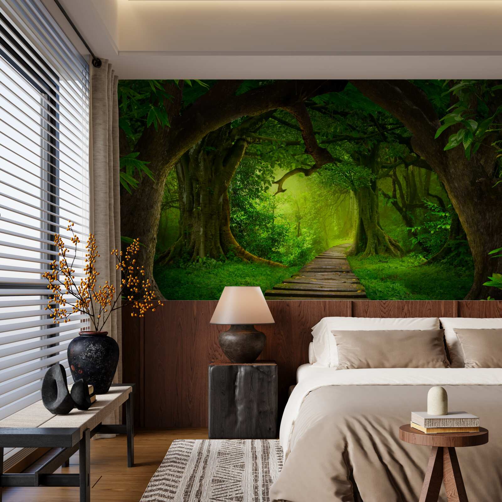 Fototapeta svetlá cesta medzi starými lesnými stromami