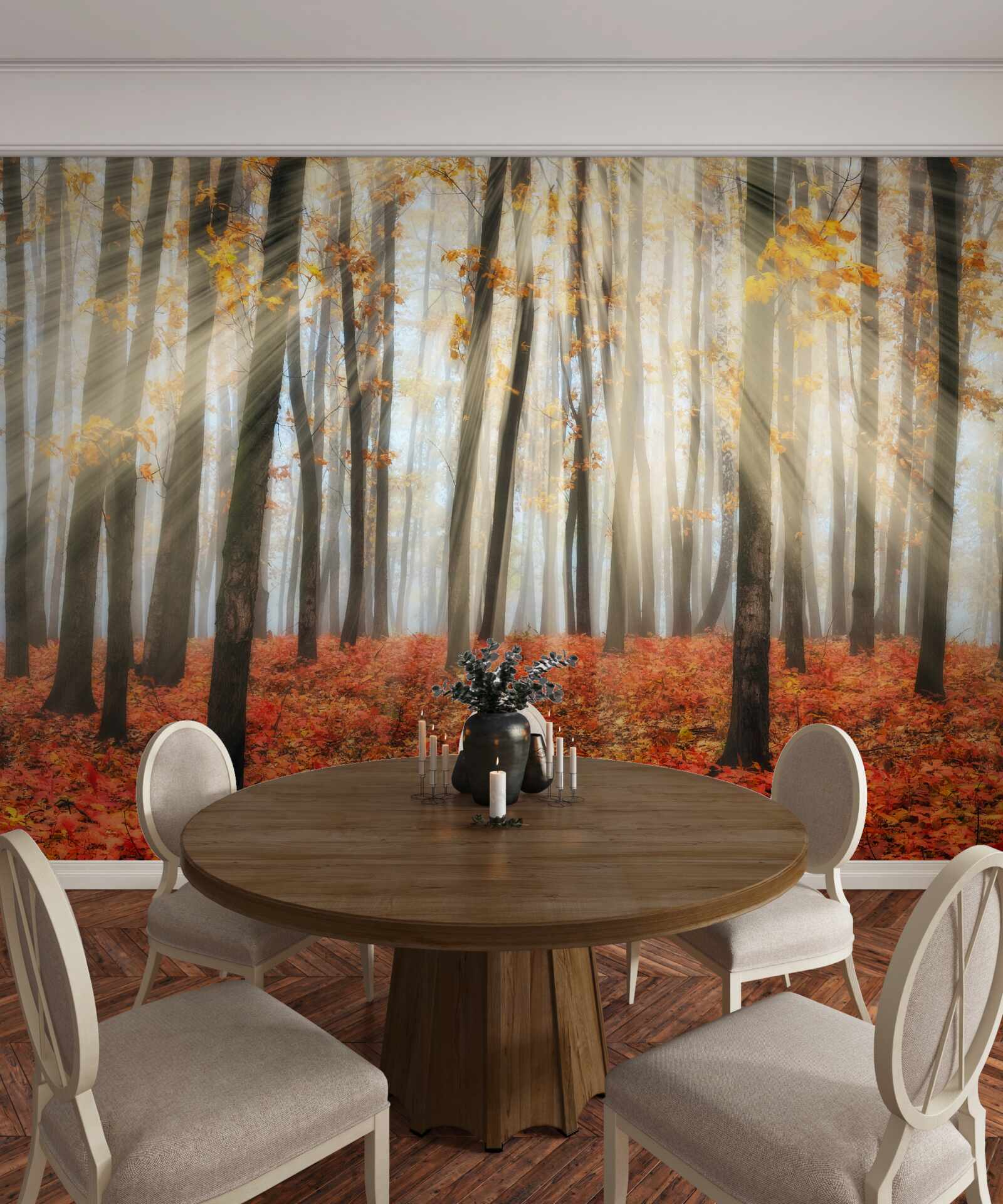 Fototapeta slnečné lúče a pôvabné jesenné stromy, ktoré stratili listy