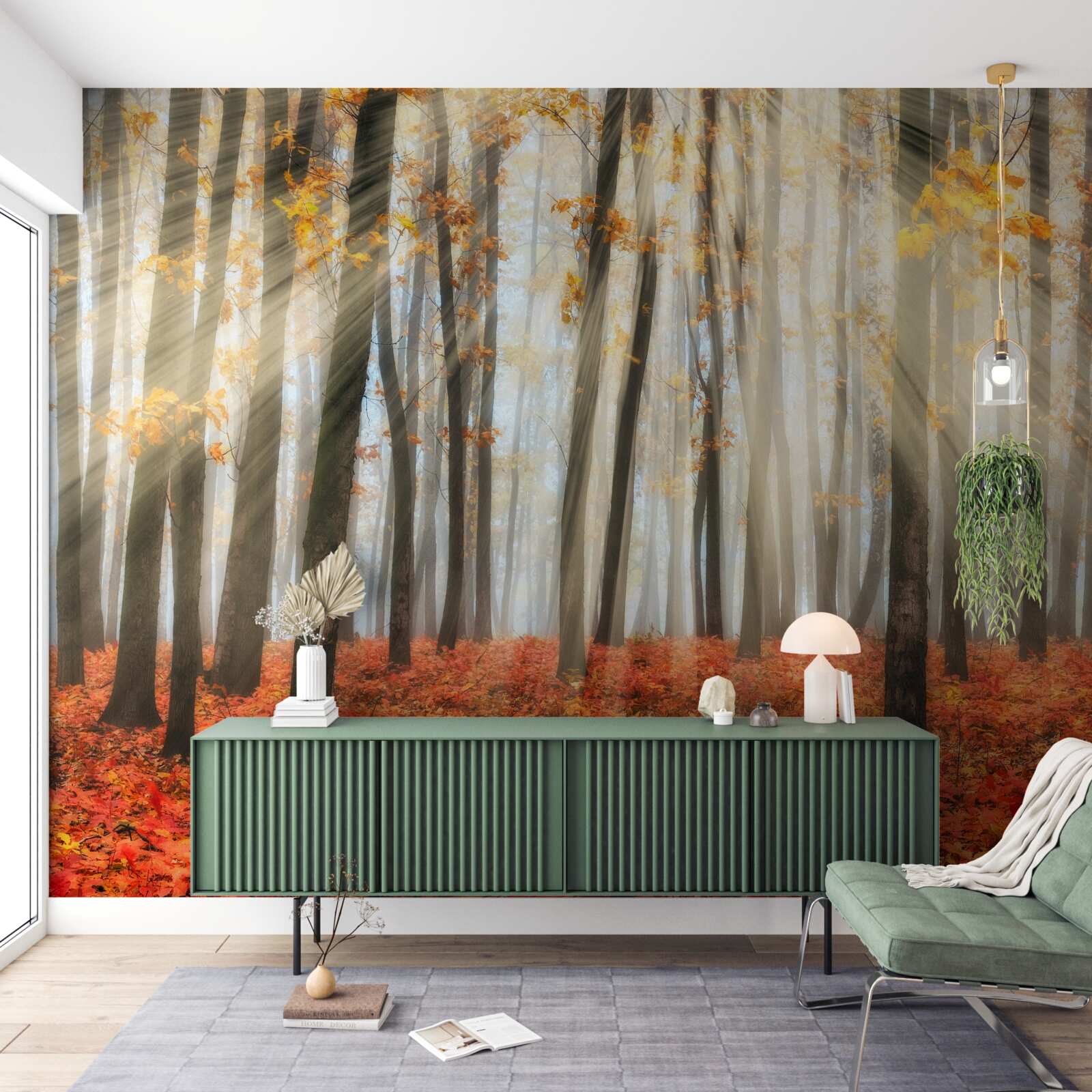 Fototapeta slnečné lúče a pôvabné jesenné stromy, ktoré stratili listy