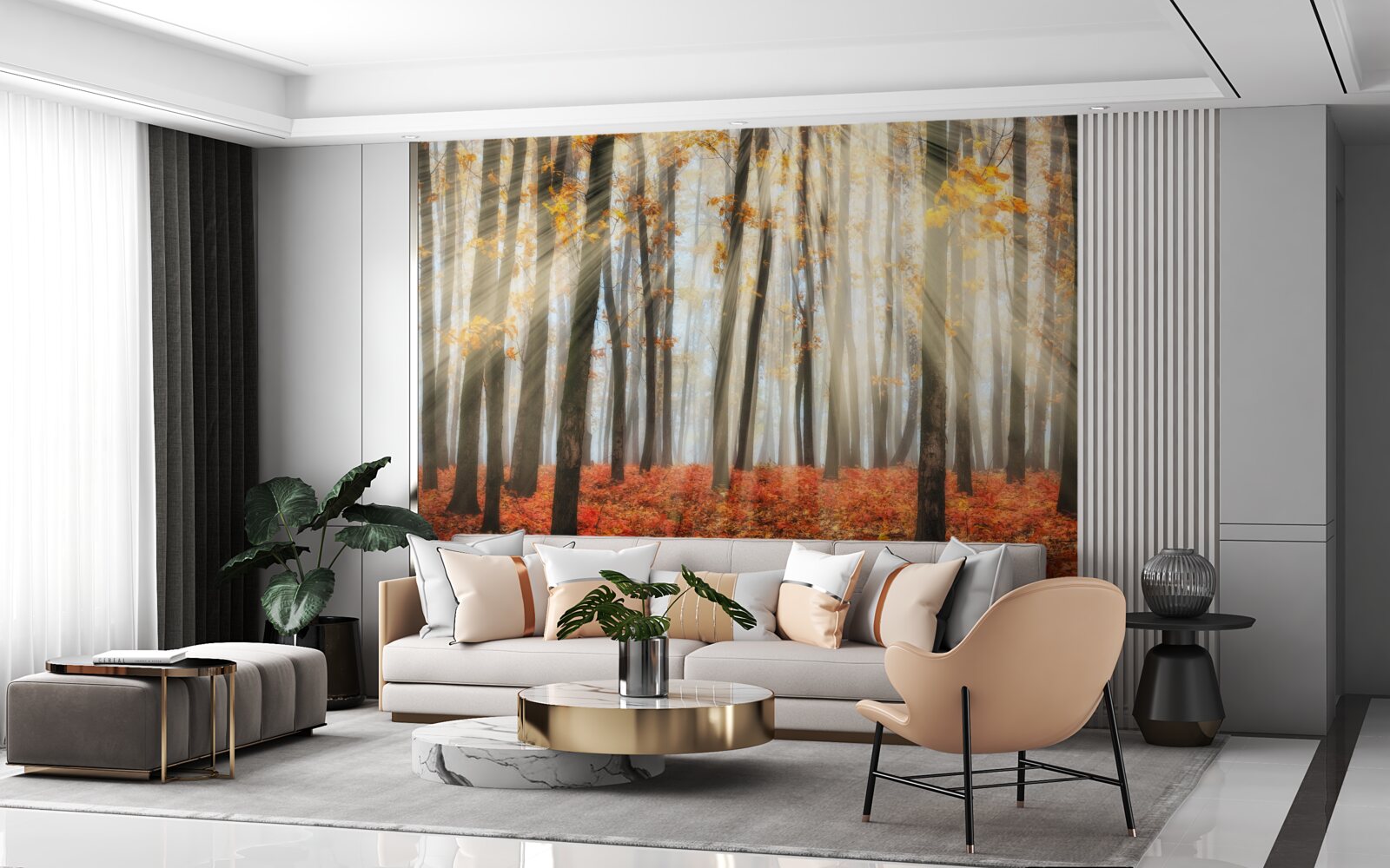 Fototapeta slnečné lúče a pôvabné jesenné stromy, ktoré stratili listy