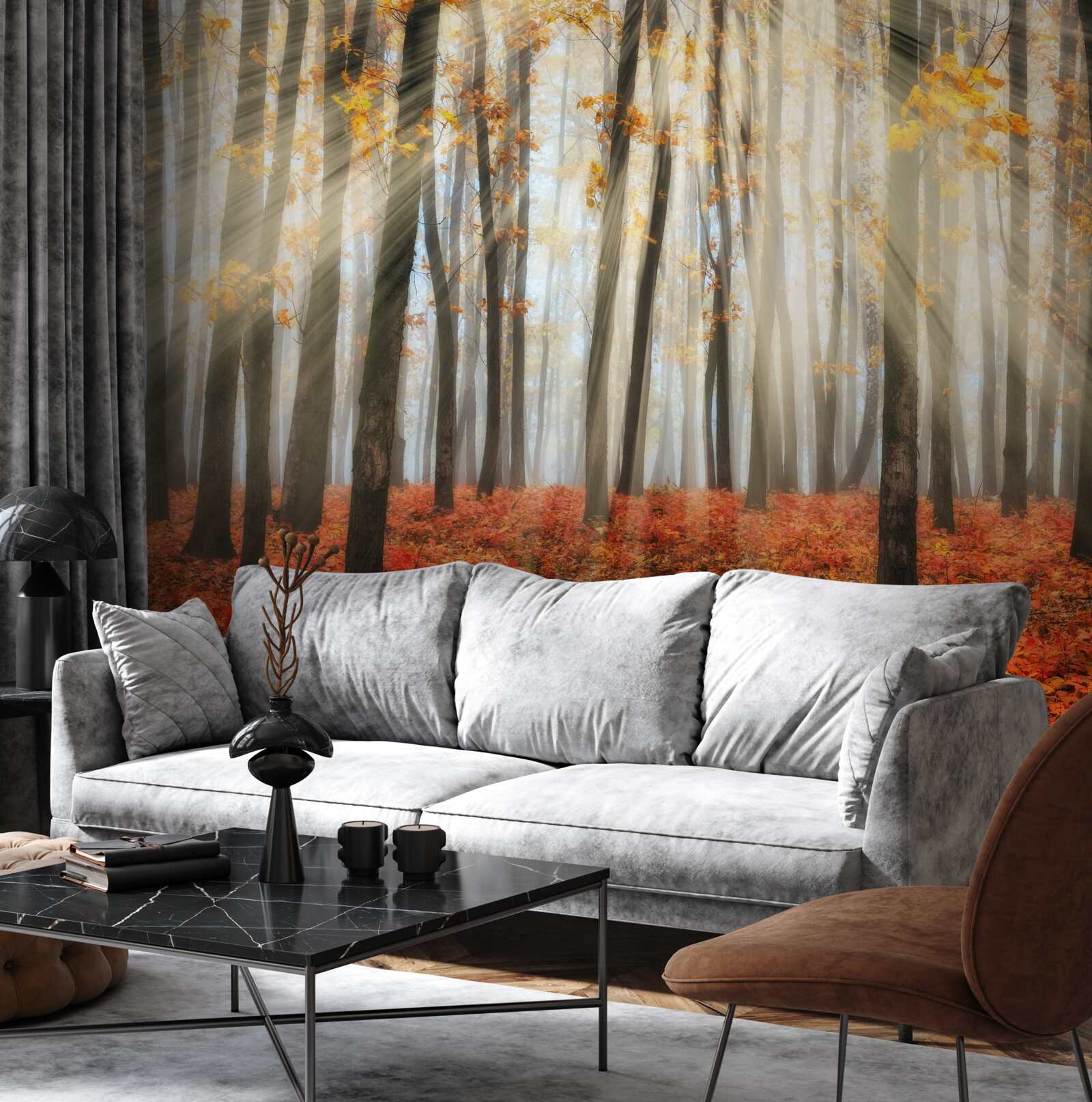 Fototapeta slnečné lúče a pôvabné jesenné stromy, ktoré stratili listy