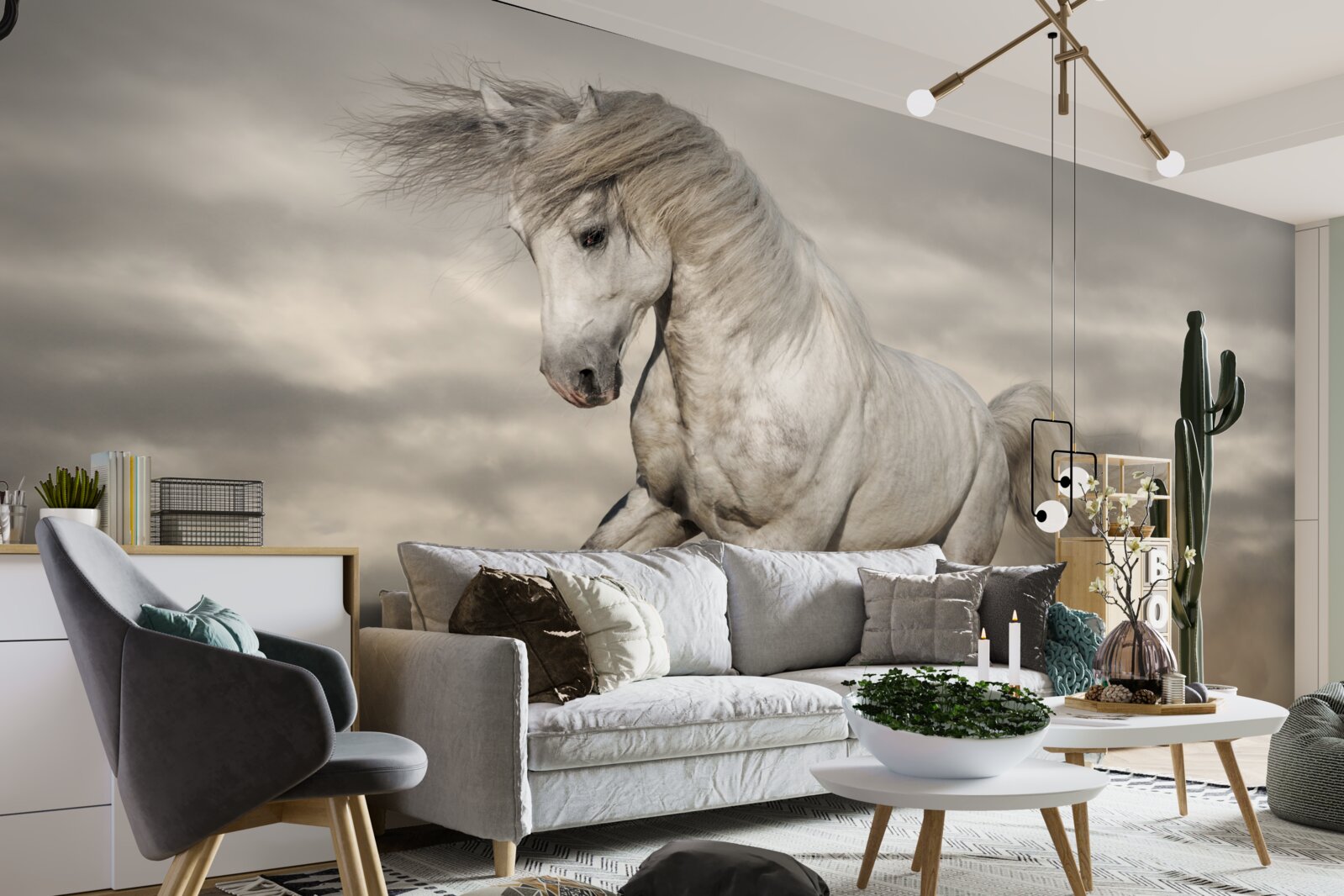 Fototapeta preteky sa zastavia pri bielom koni