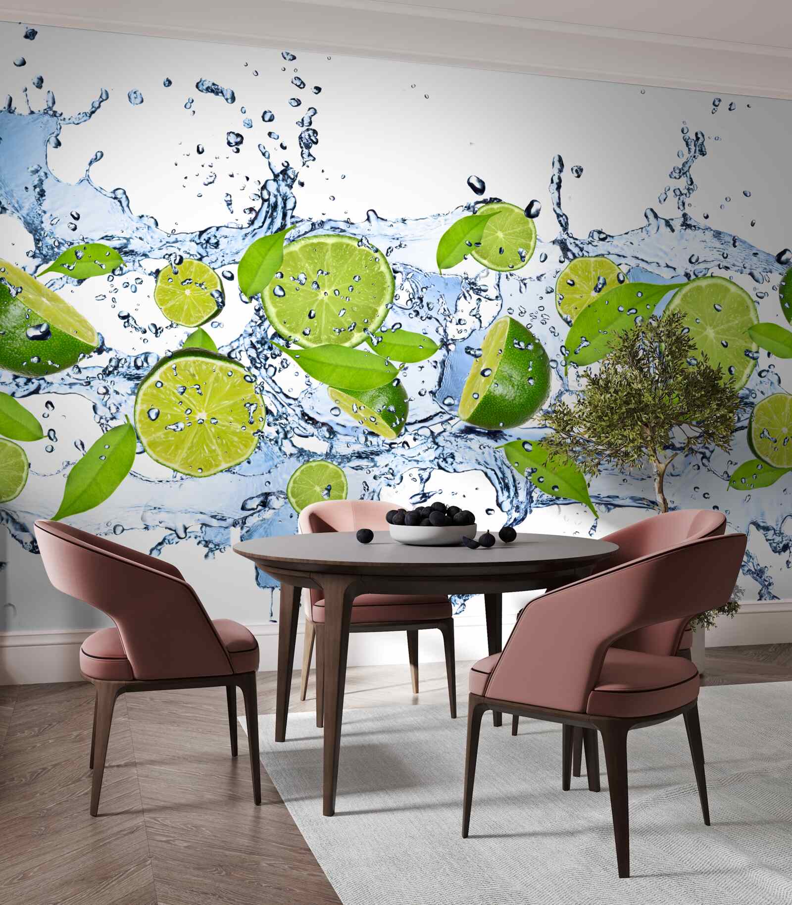 Fototapeta limetky nakrájané na plátky a ponorené do vody