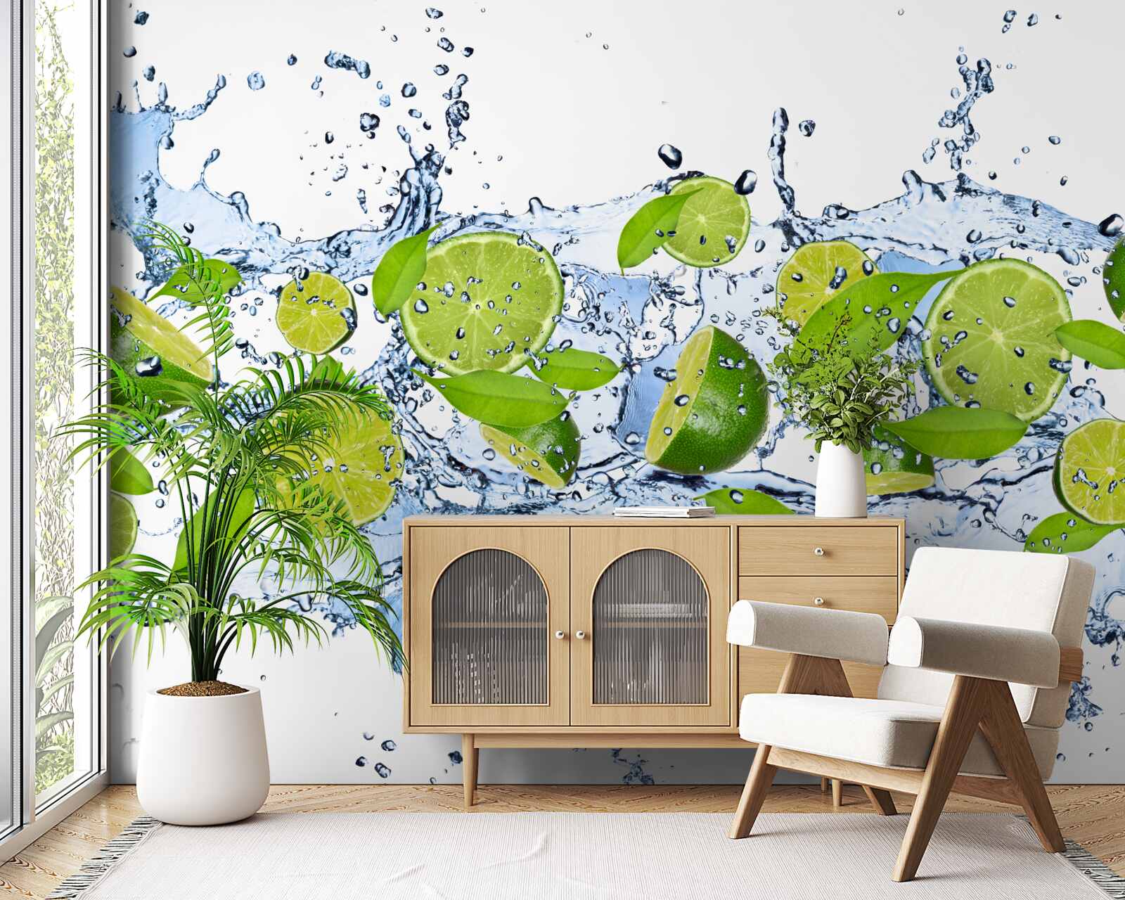 Fototapeta limetky nakrájané na plátky a ponorené do vody