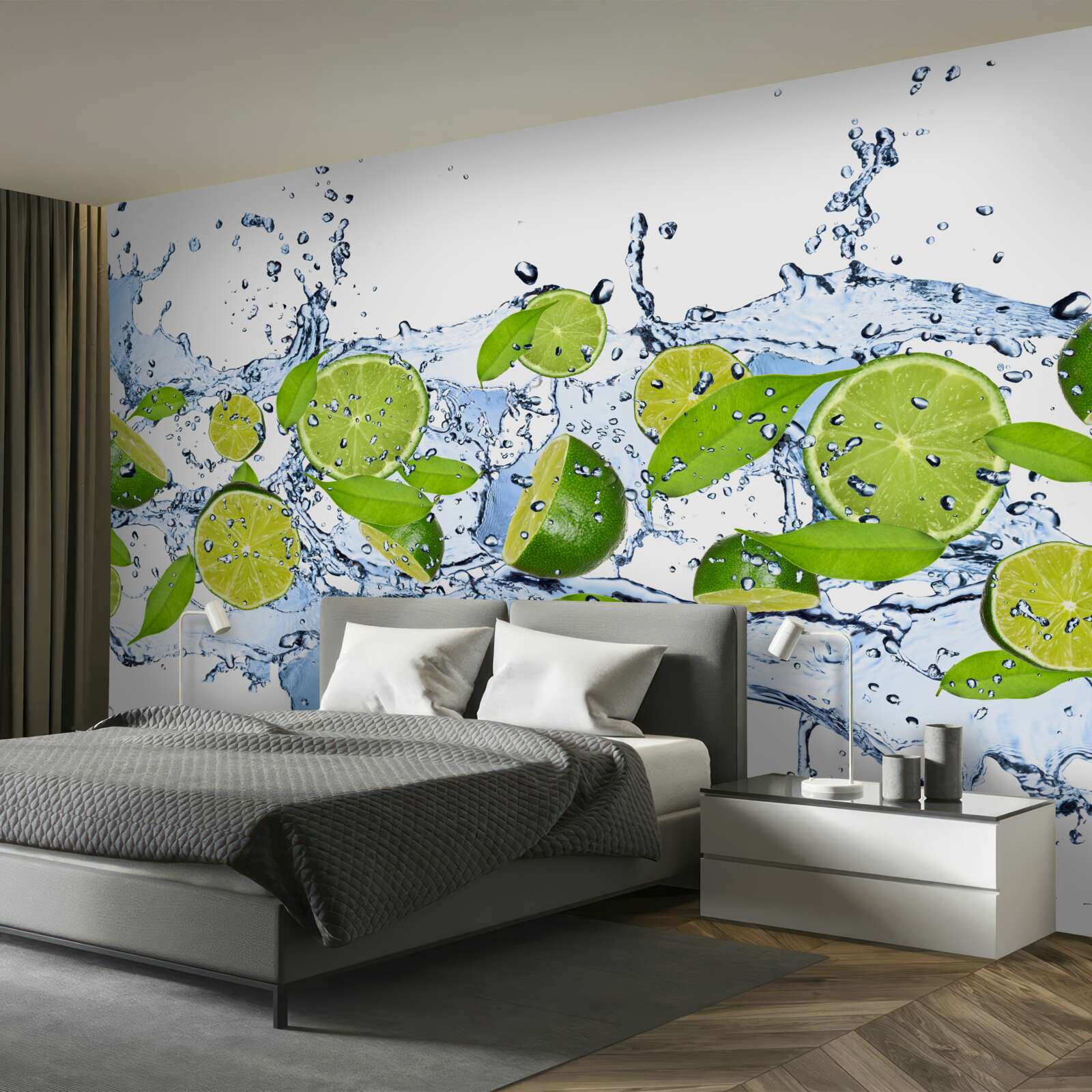 Fototapeta limetky nakrájané na plátky a ponorené do vody