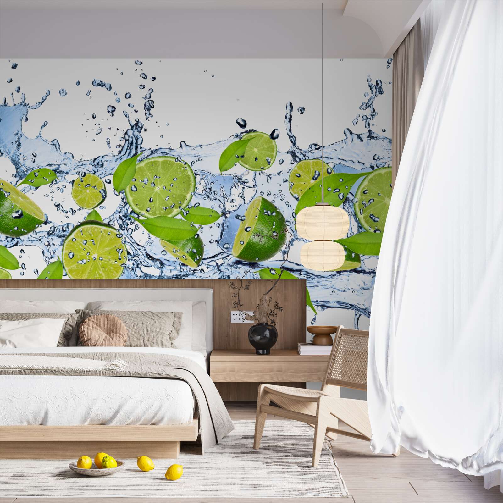 Fototapeta limetky nakrájané na plátky a ponorené do vody