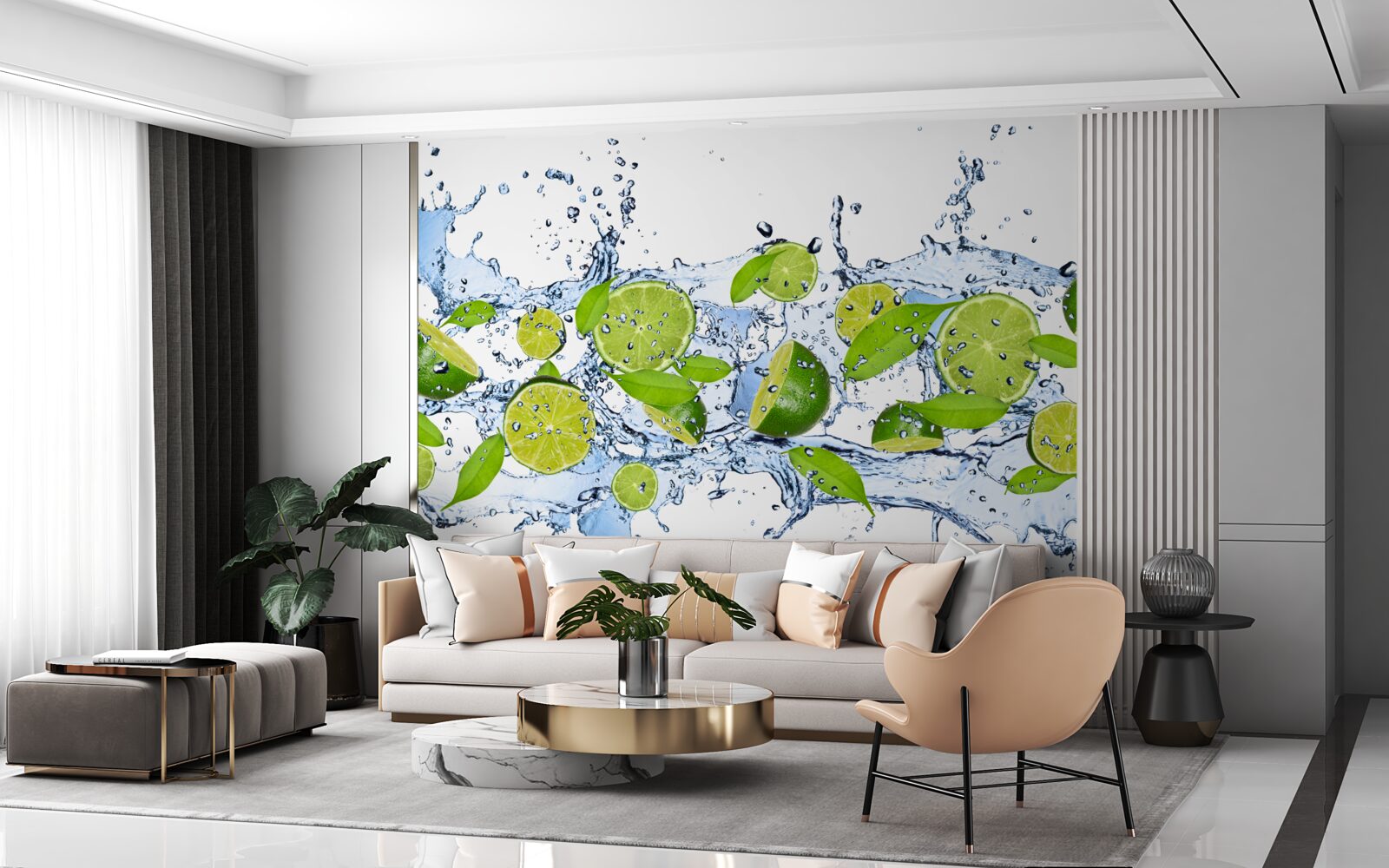 Fototapeta limetky nakrájané na plátky a ponorené do vody