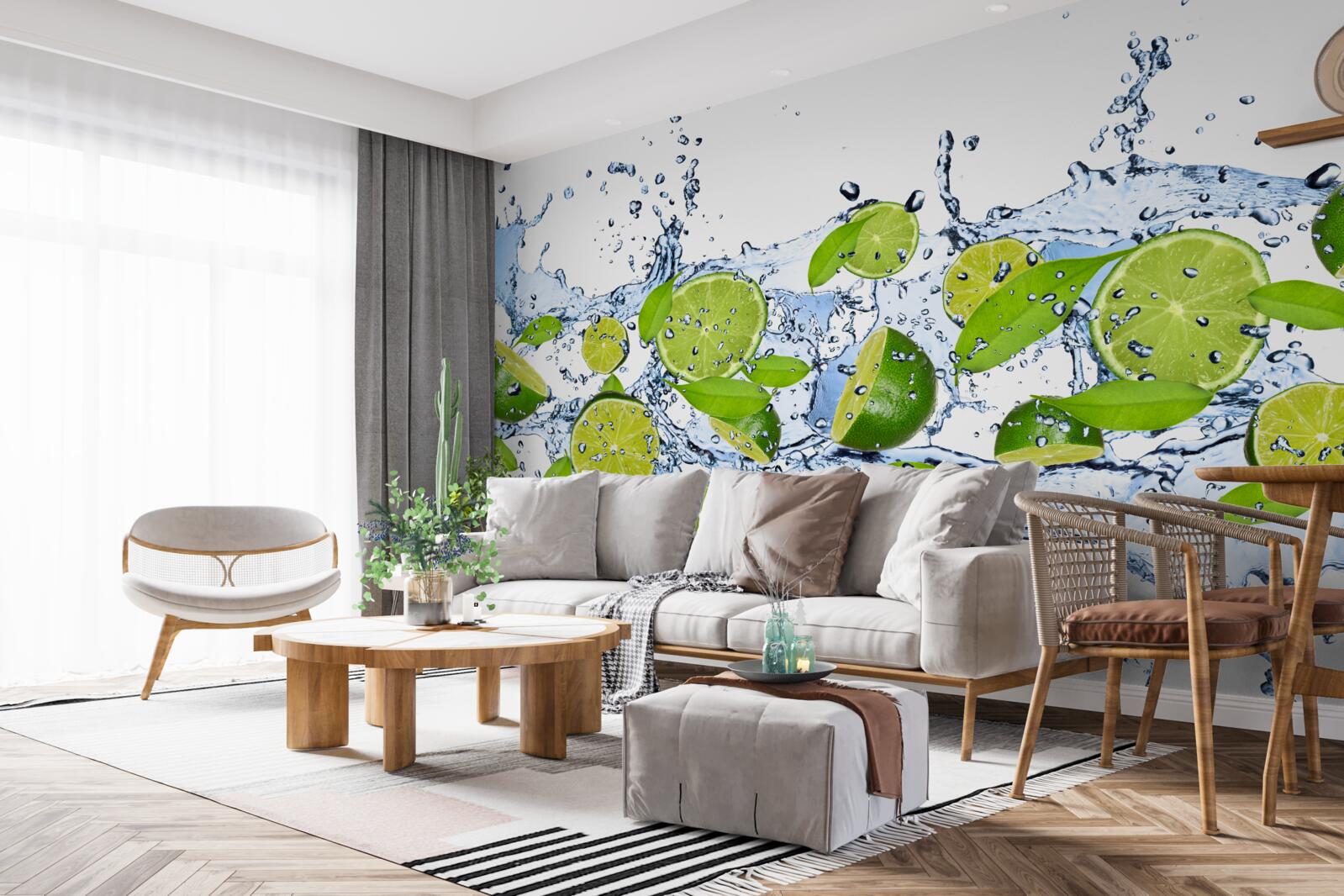 Fototapeta limetky nakrájané na plátky a ponorené do vody